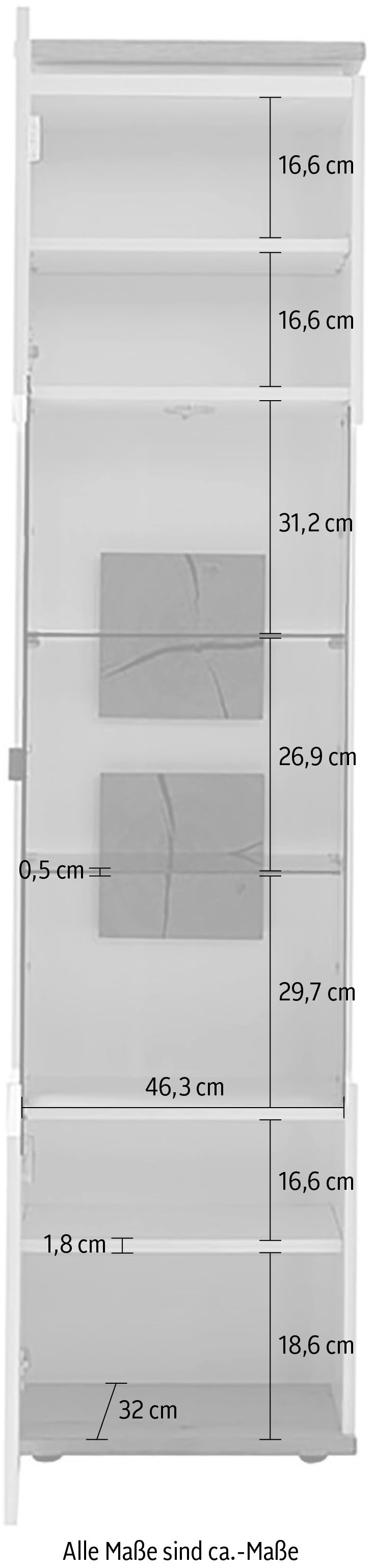 MCA furniture Vitrine »Matadi Vitrine« 1 Stk. tlg. Vitrine,Glasschrank,Weiß,Holzabsetzung,1 Tür,gedämpft, B: 50cm