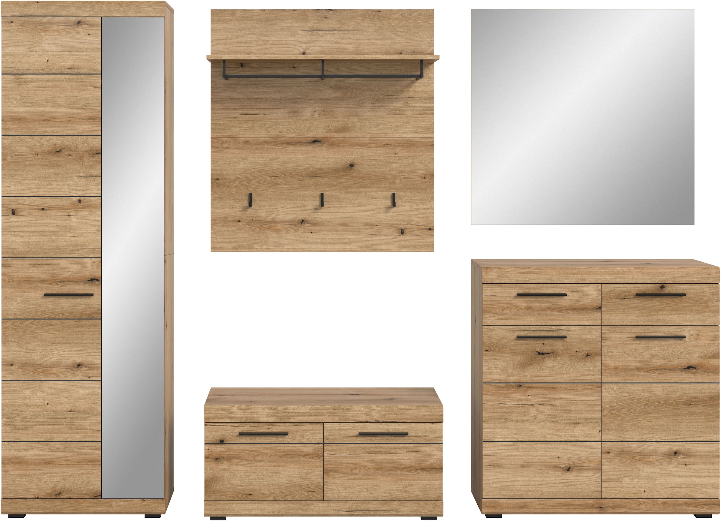 INOSIGN Garderoben-Set »Siena, Fronten mit hochwertiger Rillenfräsung, 5-teilig,bestehend aus:«, (Komplett-Set, 5 St.), Scout Garderobenkombinatio 5-tlg., Breite 272 cm, Flur, Diele