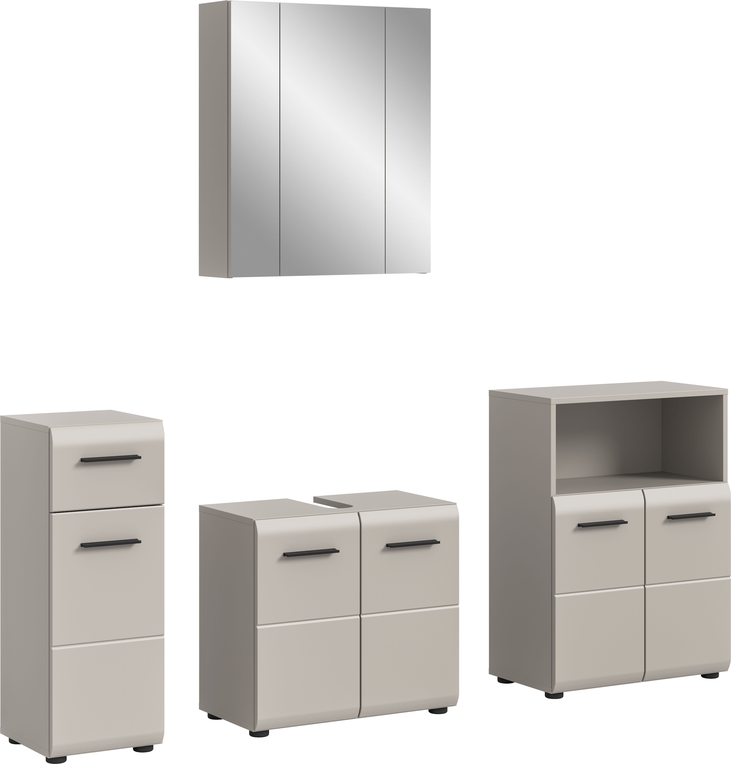 welltime Badmöbel-Set "FLORENZ, 4-teilige Badkombination, hochwertige MDF-Front" Set, Unterschrank, Waschbeckenunterschrank, Spiegelschrank, Midischrank, 4 Stk. tlg.