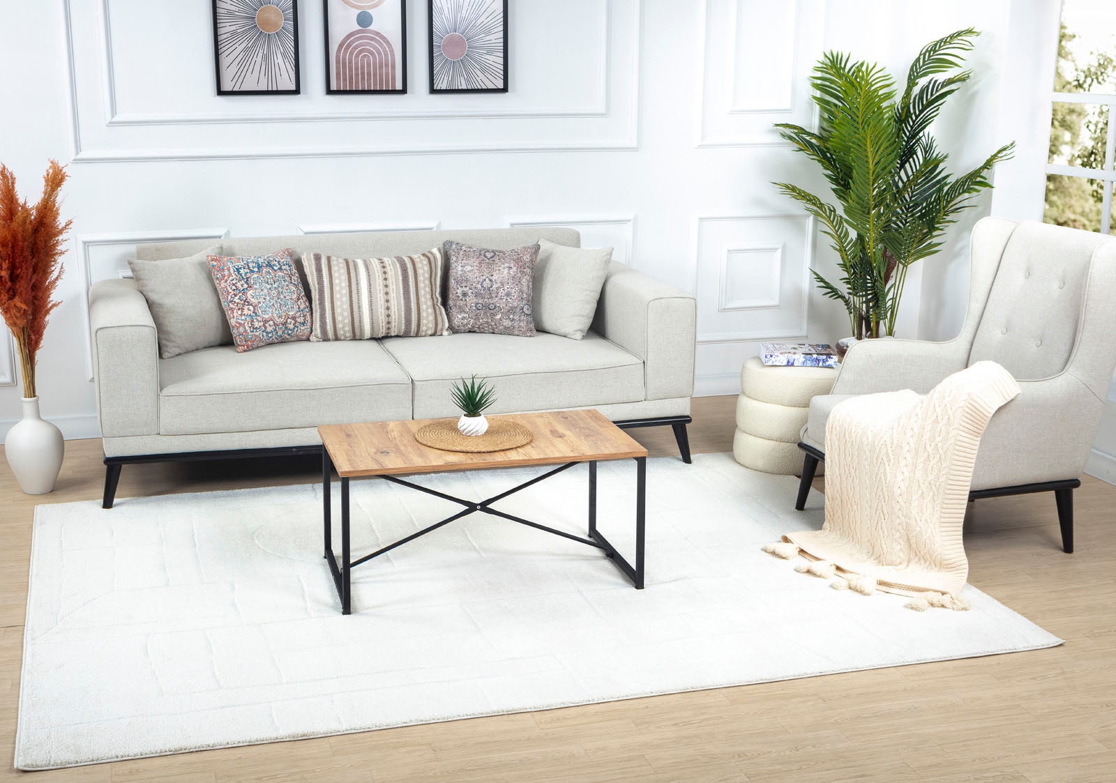 Livabliss Teppich »MONACO«, rechteckig, 14 mm Höhe, Skandinavischer Teppich, Kurzflor Boho-Wohnzimmerteppich