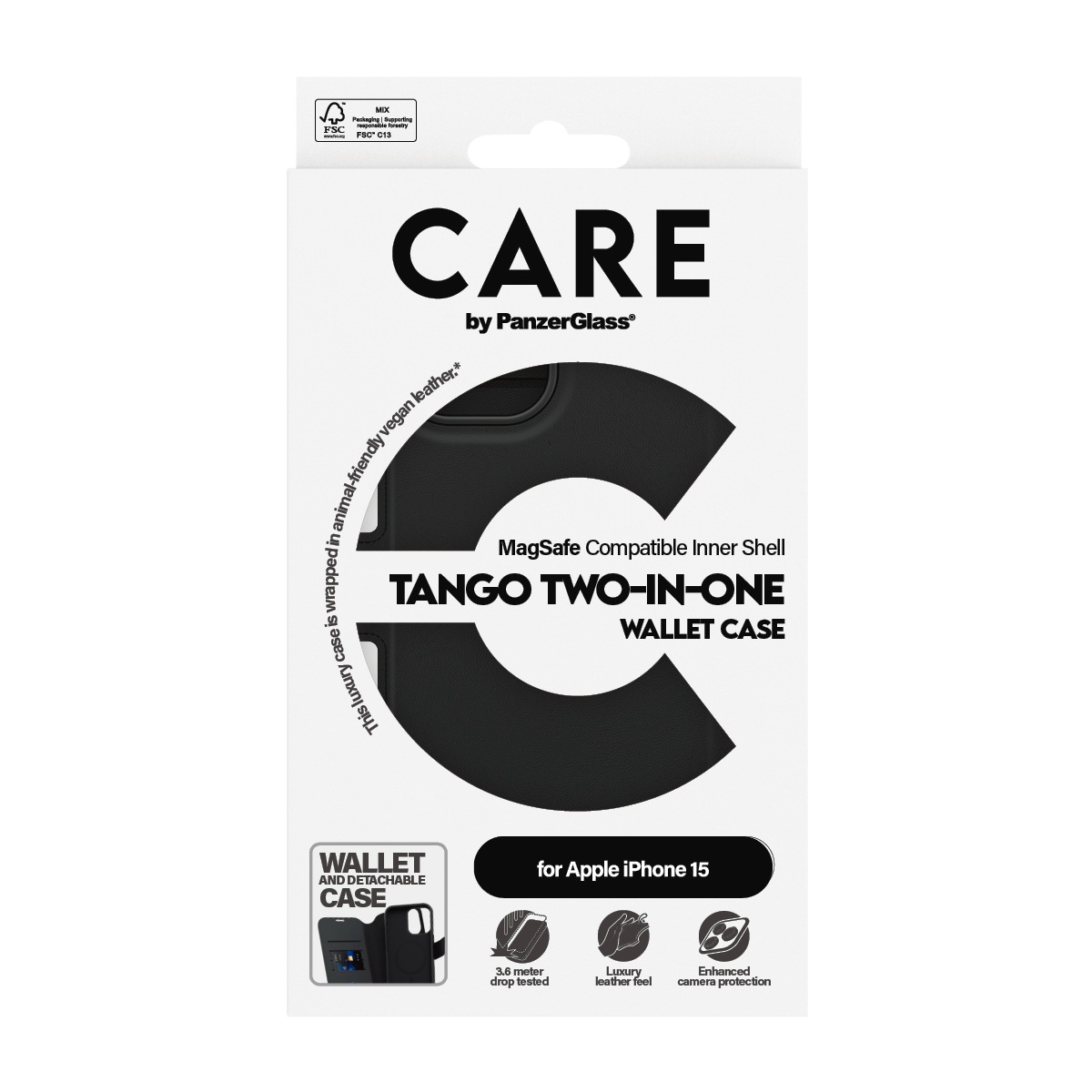 CARE by PanzerGlass Handyhülle »MagSafe Compatible Tango 2-in-1 Wallet Case für Apple iPhone 15«, Backcover, Schutzhülle, Handyschutzhülle, Case, Schutzcase, stoßfest