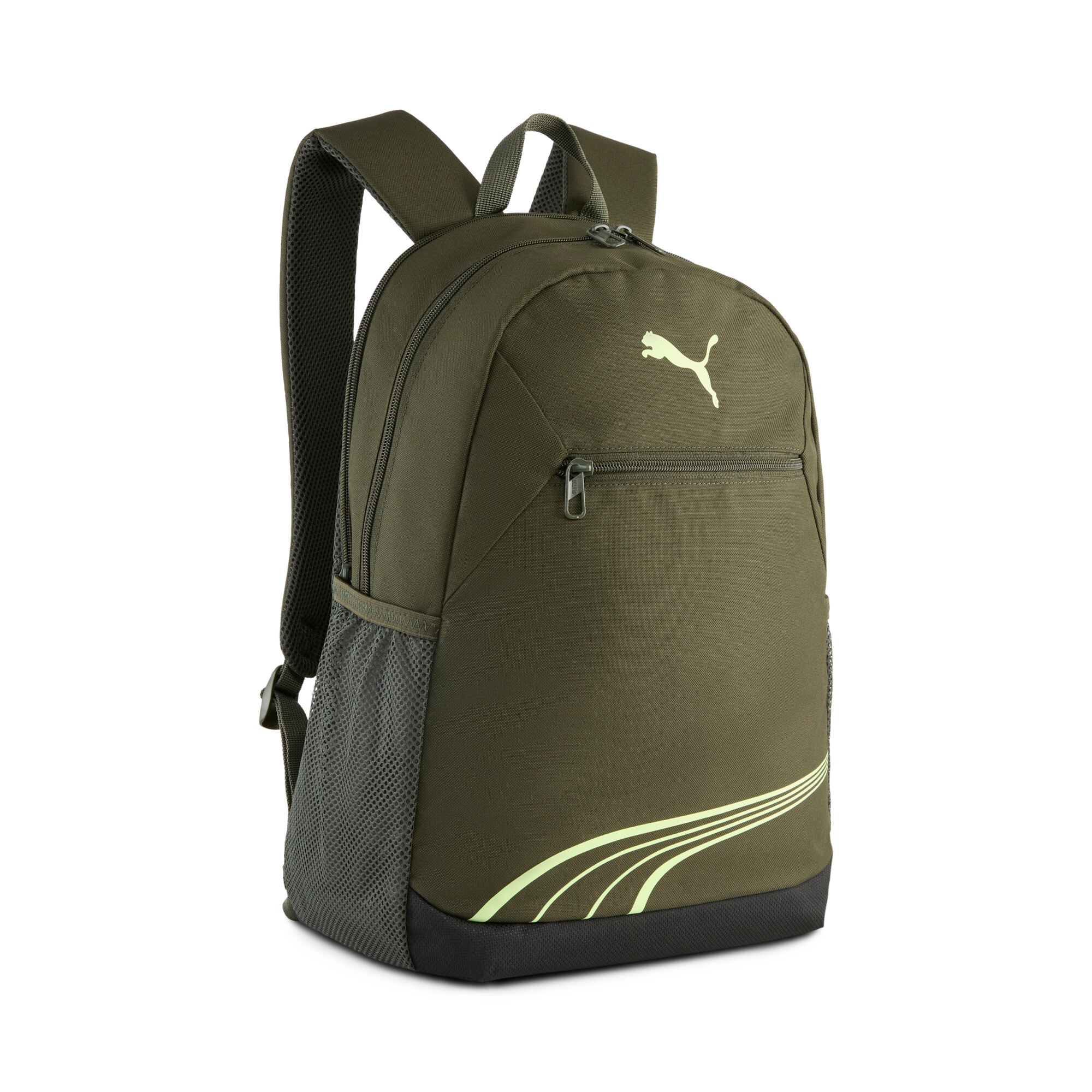 Rucksack PUMA "FUNDAMENTAL BACKPACK", grün (schwarz olive), Rucksäcke, Damen, Netz, Obermaterial: 100% Polyester, unifarben, Rucksack, für vielseitige Einsätze, praktisches Design, einfache Pflege