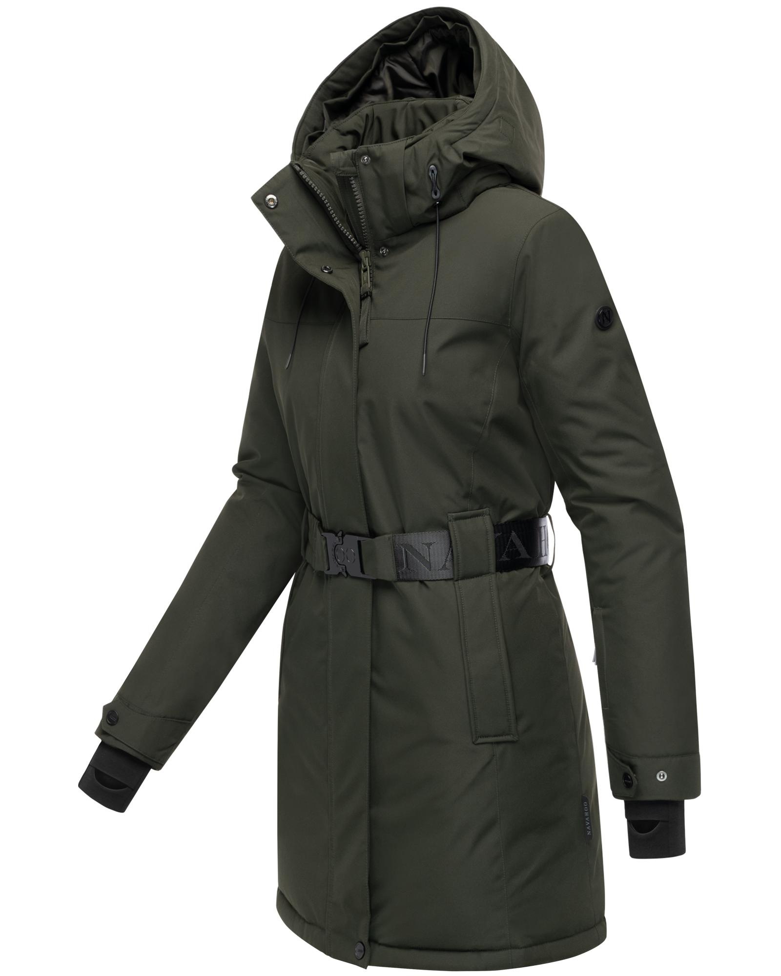 Navahoo Wintermantel »Frostkuss 14«, Warmer Damen Mantel mit abnehmbarer Kapuze und Taillengürtel