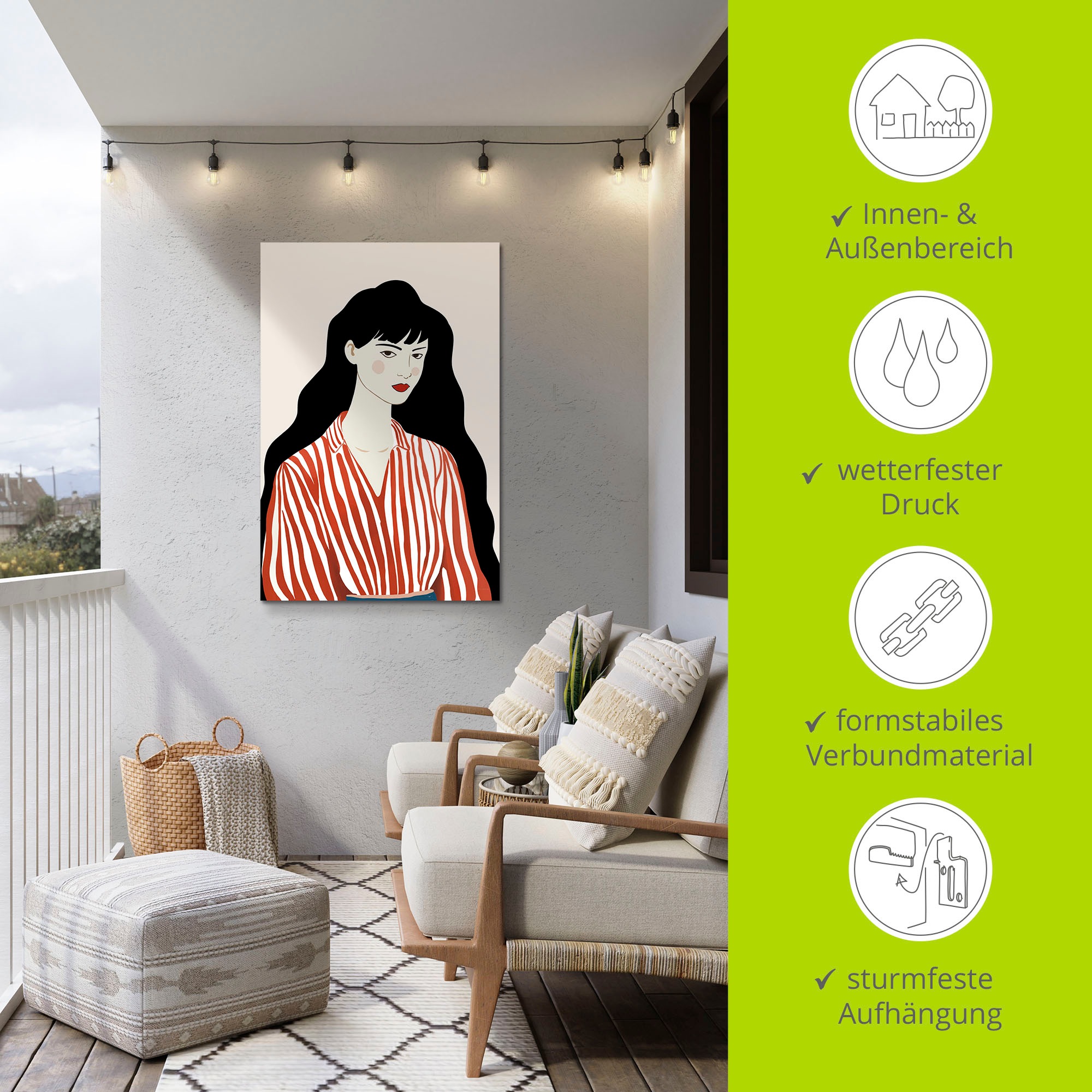 Wandbild ARTLAND "Woman in Striped Blouse I", farbe bild(er): rot, B:20cm H:30cm, Alu Dibond, Bilder, als Alubild, Leinwandbild, Poster, Wandaufkleber in verschied. Größen 2