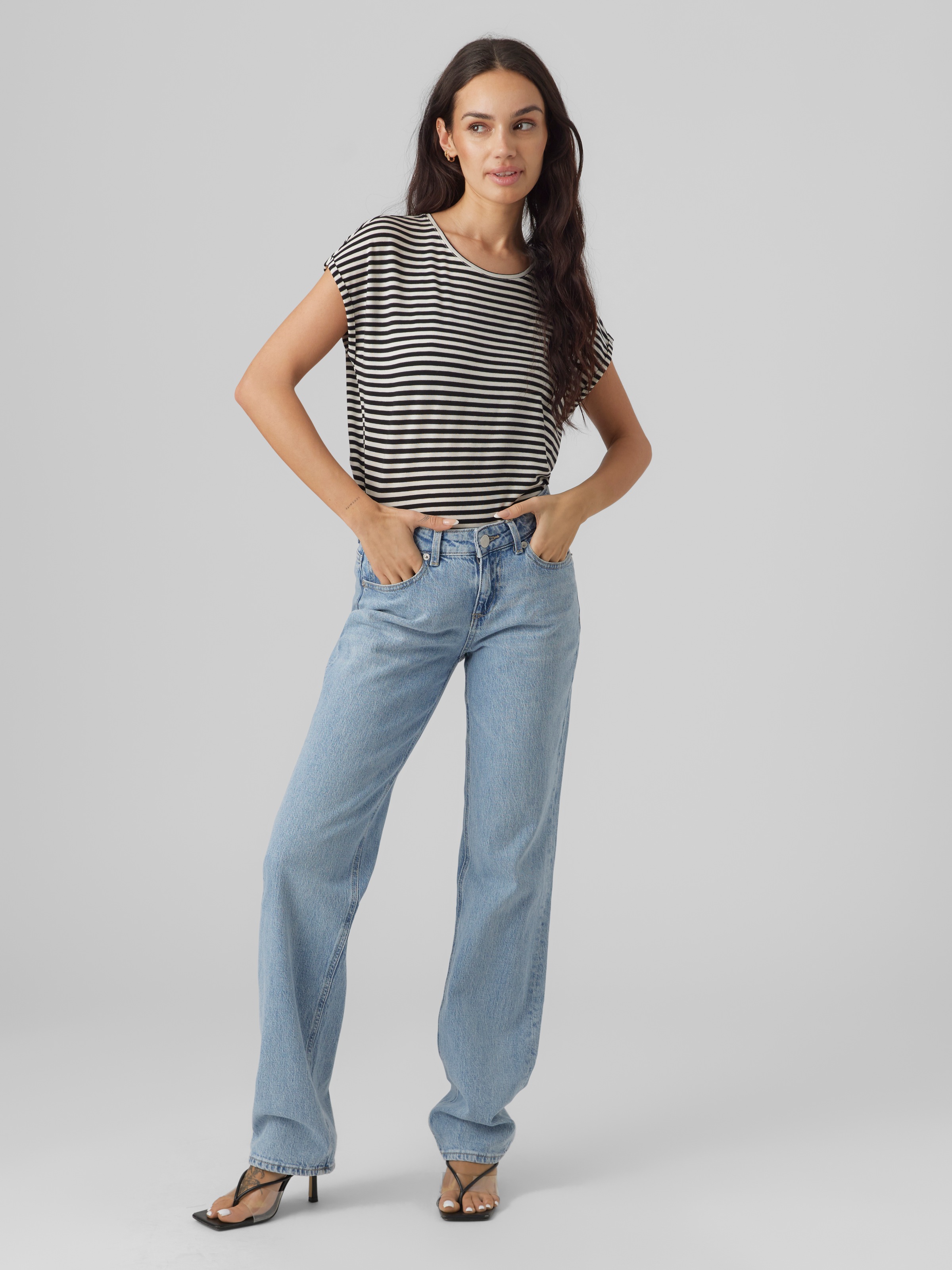 Vero Moda Rundhalsshirt »VMAVA PLAIN SS TOP STRIPE GA JRS NOOS«