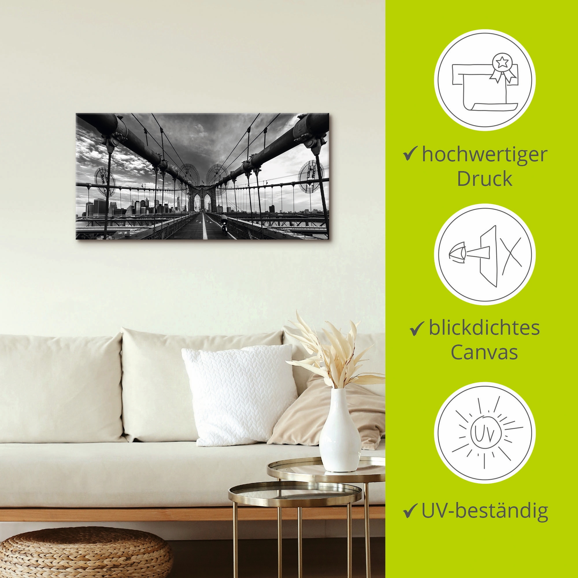 Artland Wandbild »Brooklyn Bridge New York III«, Brücken, (1 St.), als Leinwandbild, Poster in verschied. Größen
