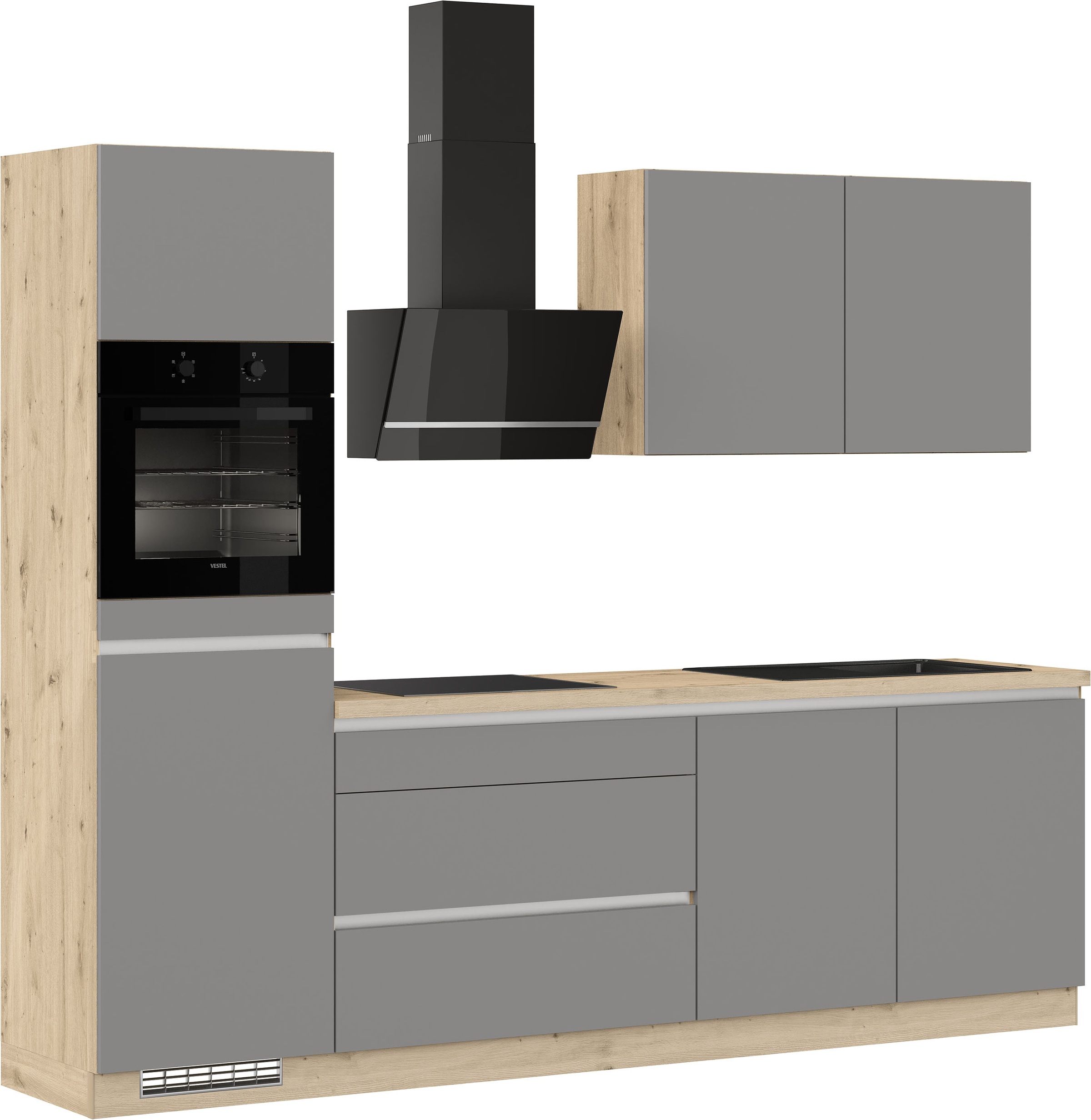 IMPULS KÜCHEN Küchenzeile »"Dublin", Ausrichtung wählbar, Schubkästen mit Soft-Close,«, vormontiert, wahlweise mit E-Geräten, mit Vollauszug, Breite 280 cm