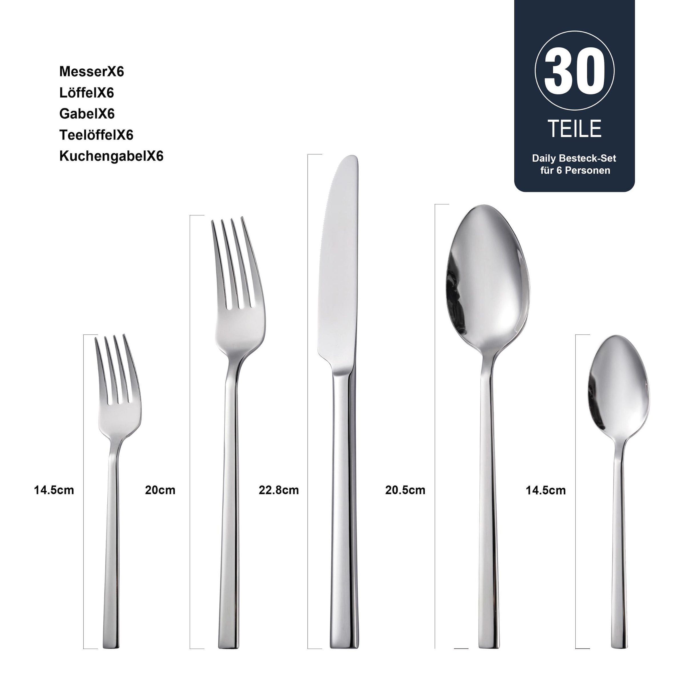 Hanseatic Besteck-Set »DAILY, 30 Teile für 6 Personen, geradlinige Griffenden, polierte Optik« leichtes und minimalistisches Design