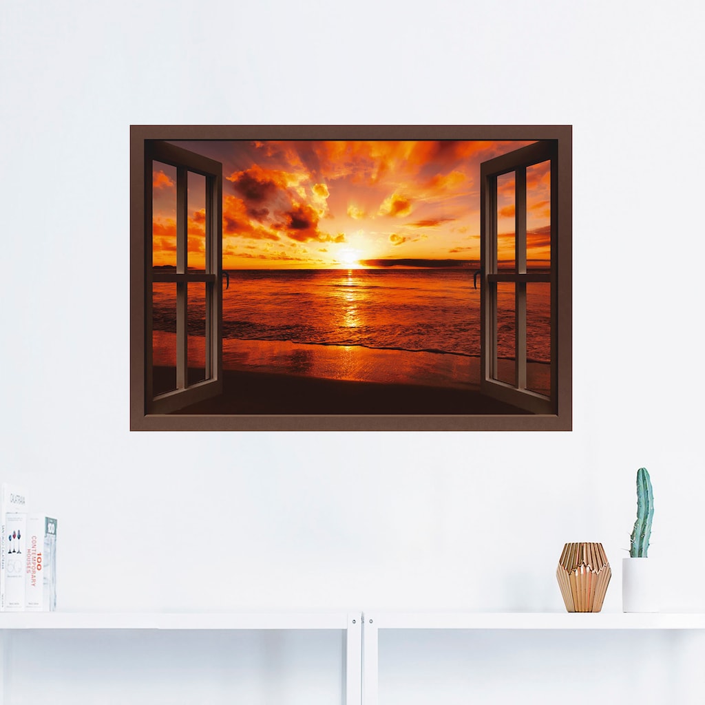 Artland Wandbild »Fensterblick Sonnenuntergang am Strand«, Fensterblick, (1 St.)