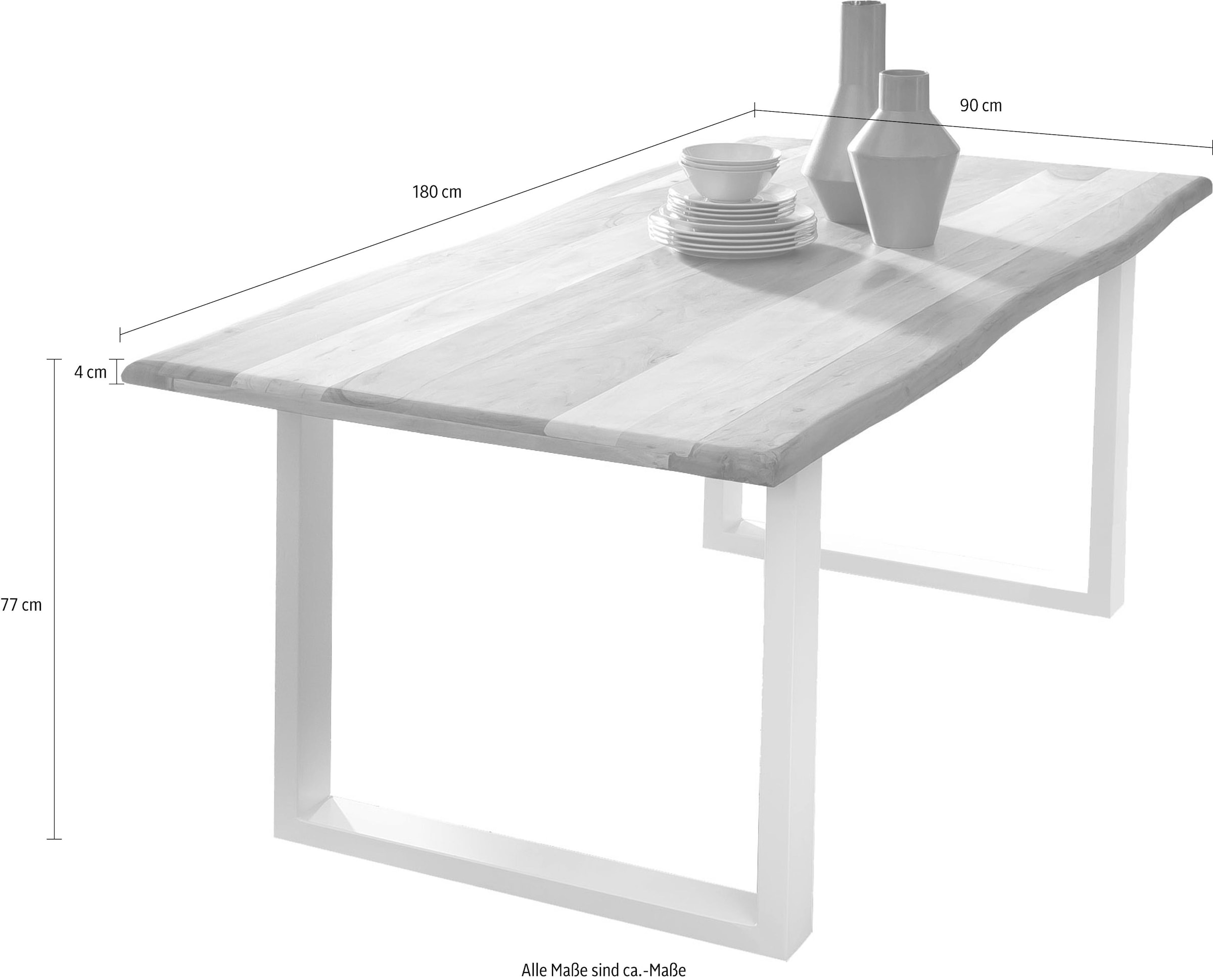 Home affaire Esstisch »Manhattan«, mit Baumkantenoptik und Gestell U-Form aus weißem Metall