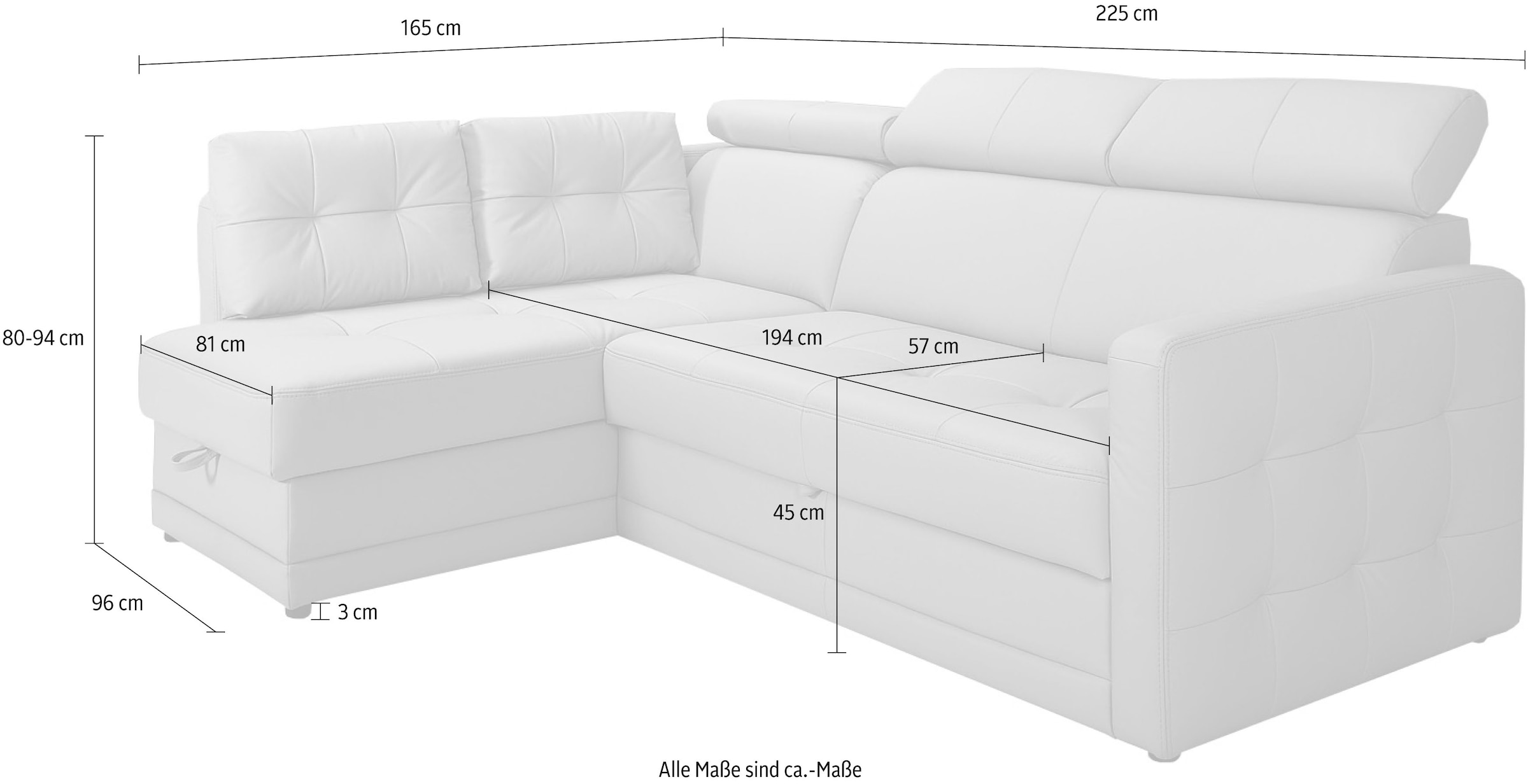 exxpo - sofa fashion Ecksofa »Arles, Federkern, zeitlos, Breite 225cm, L-Form«, wahlweise mit Bettfunktion und Bettkasten, inkl. Kopfteilverstellung