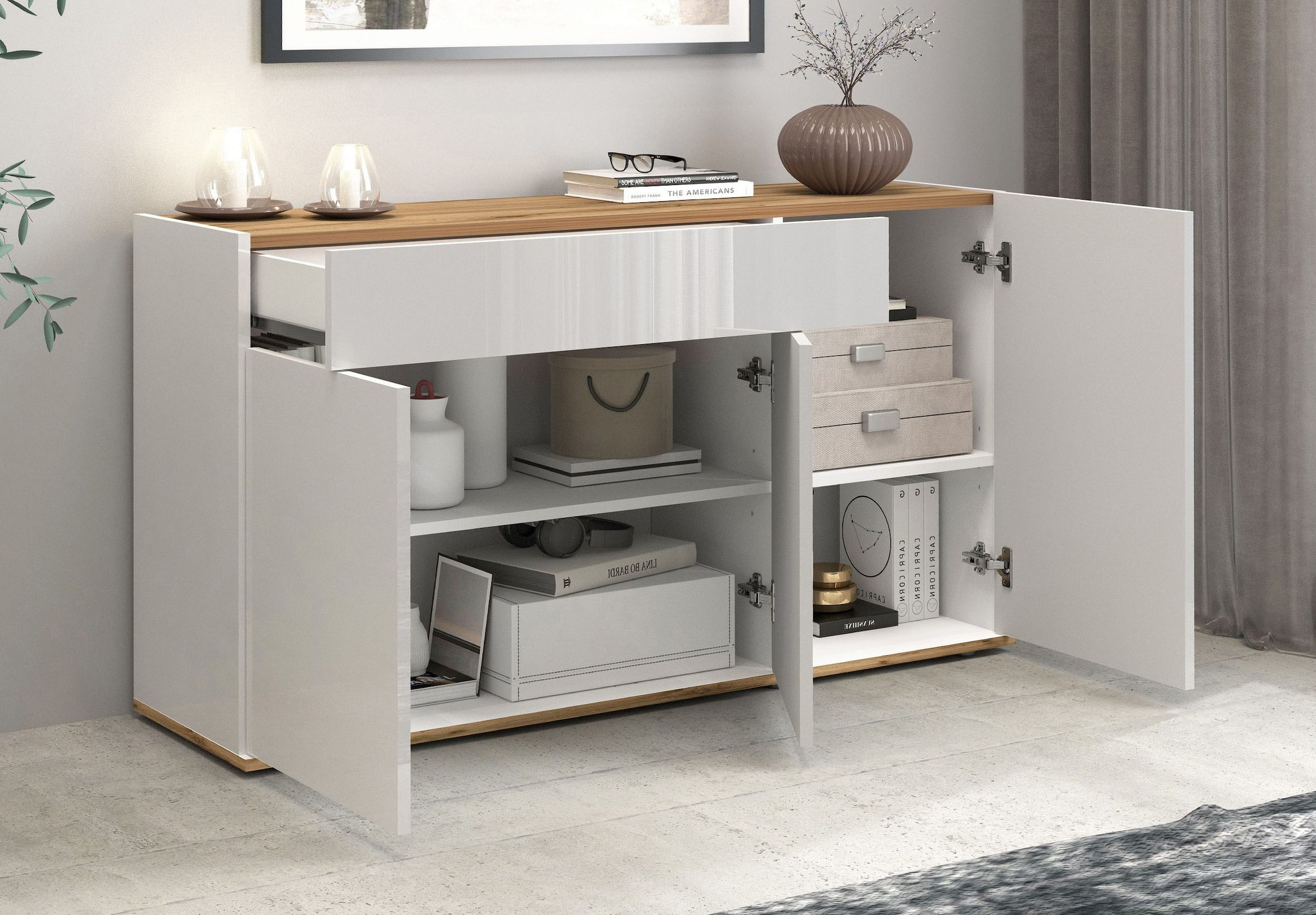 INOSIGN Sideboard »Garda, Kommode, Schrank, Kredenz«, 3 Türen, 1 Schublade, grifflos Breite 120,1 cm