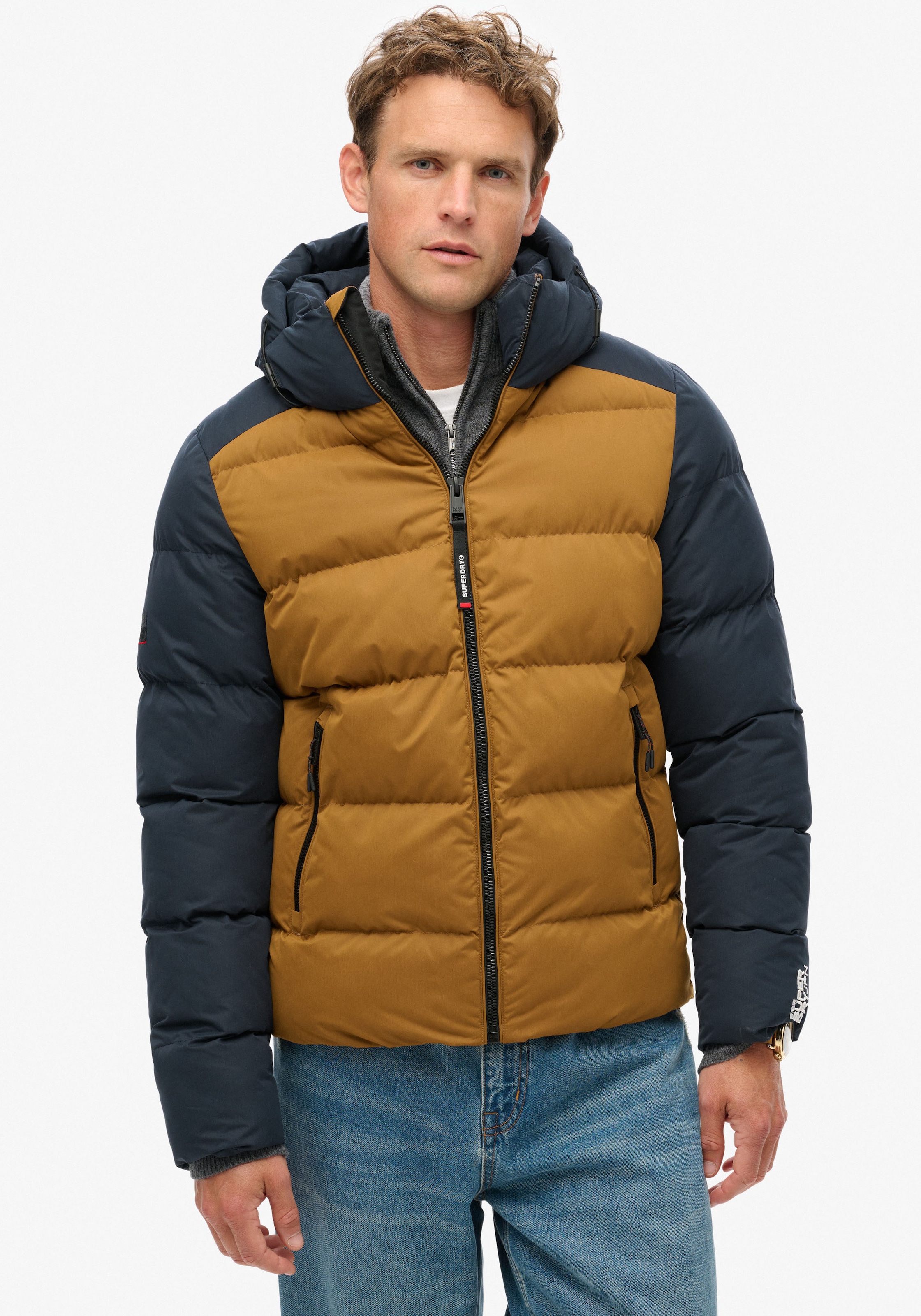 Superdry Steppjacke »HOOD COLOUR BLOCK SPORT PUFFER«, mit Kapuze