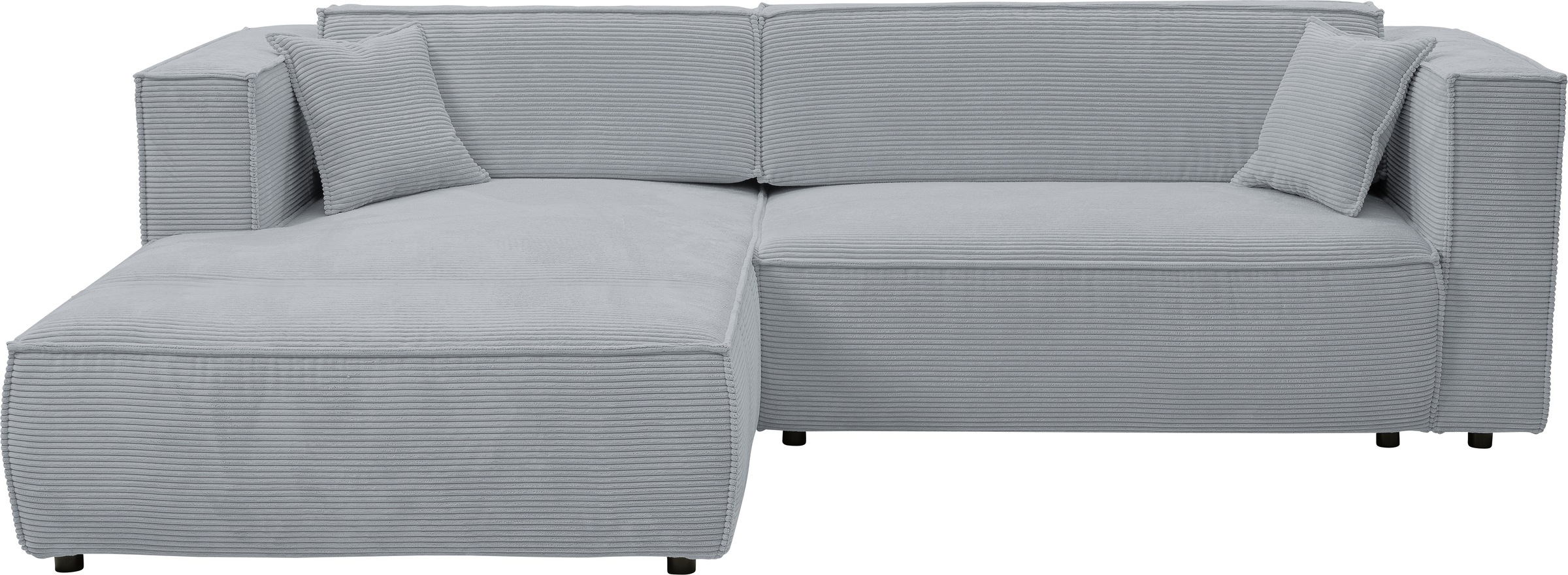 WERK2 Ecksofa »Atlanta-New, modernes Design, Stellmaße 280x147cm, L-Form, Kedernaht«, hoher Komfort, Schlaffunktion & Bettkasten, Cord, Grau