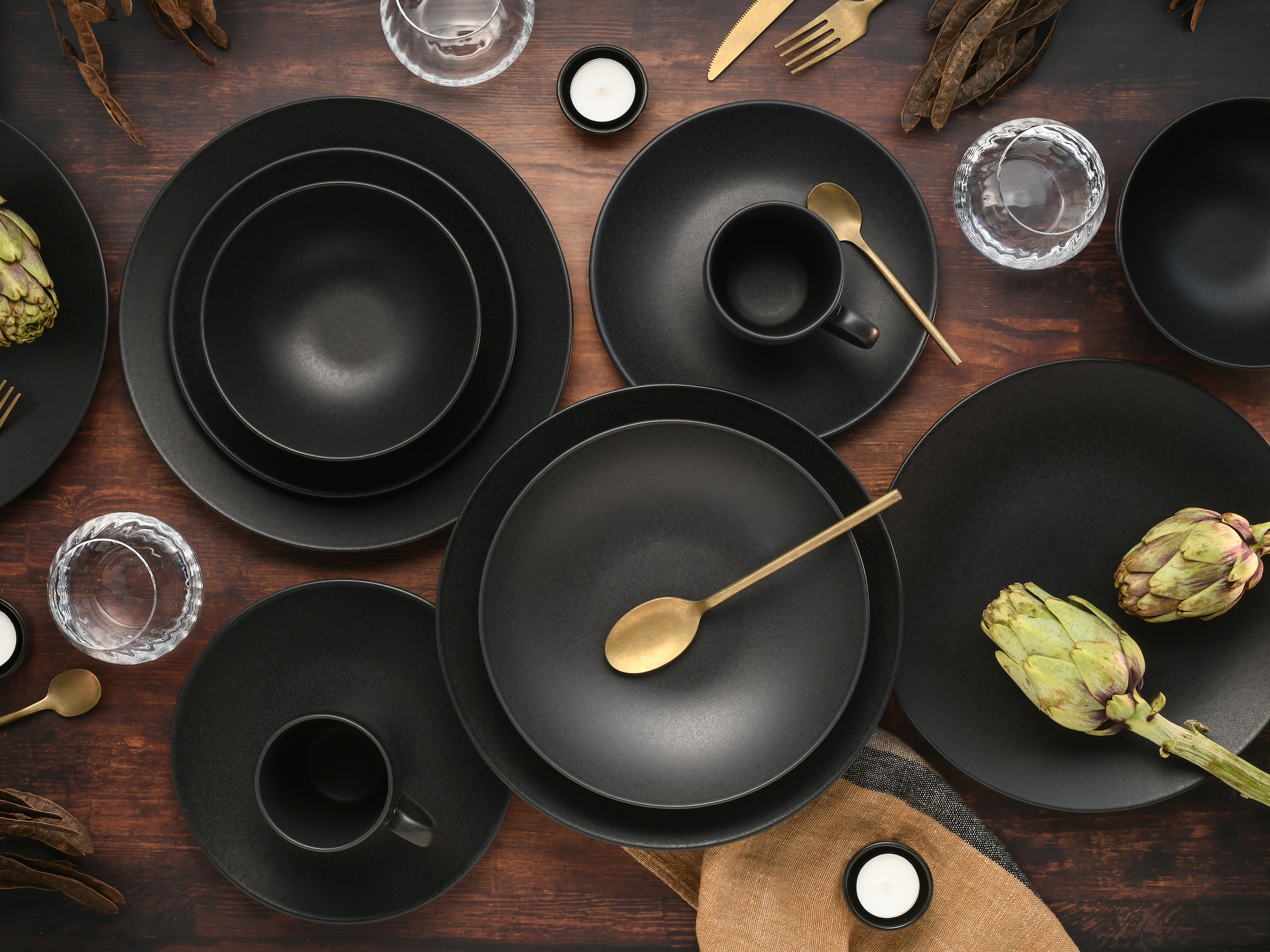 CreaTable Kombiservice »Geschirr-Set Soft Touch Black« Service, schwarz, seidenmatte Glasur, 20 Teile, für 4 Personen