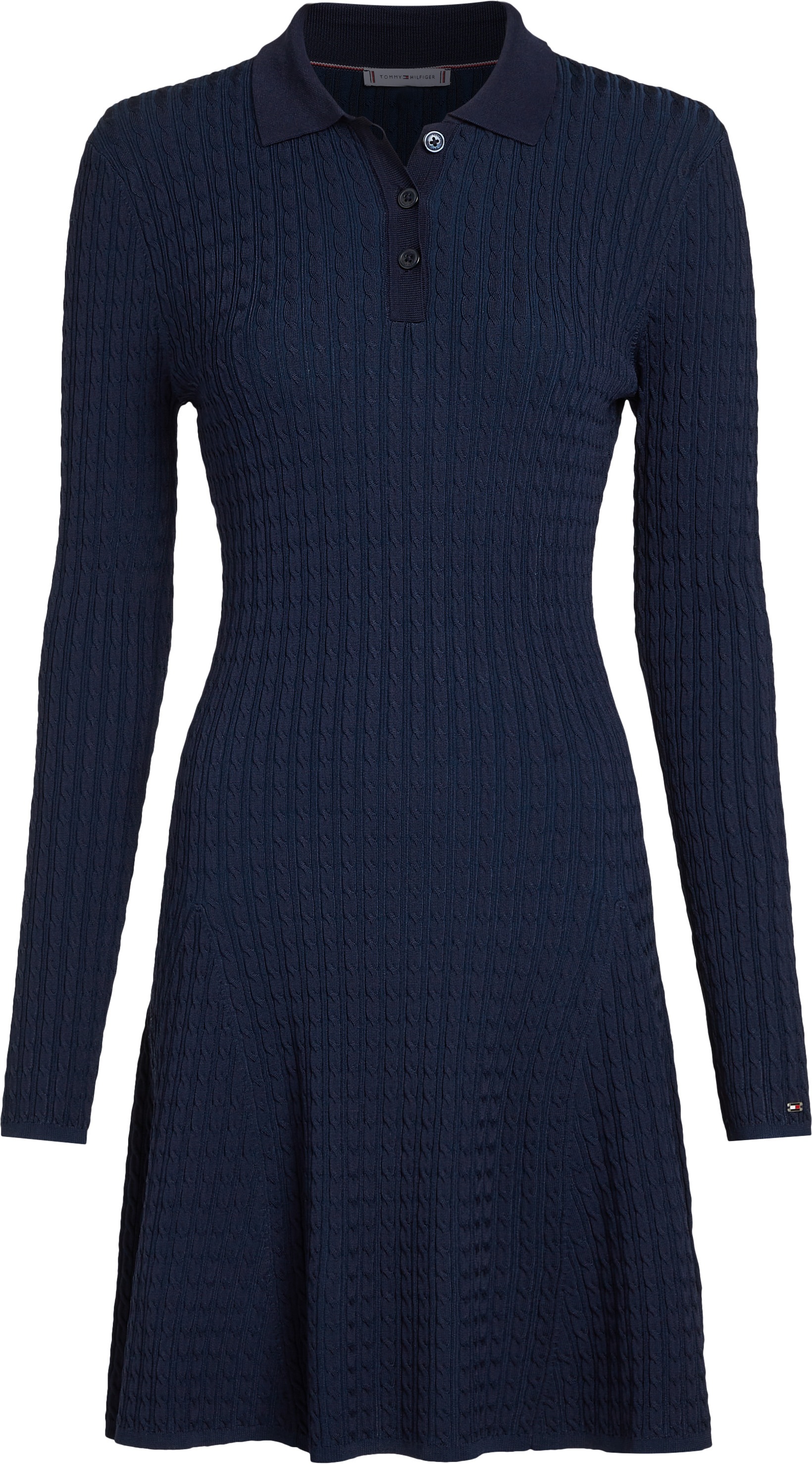 Tommy Hilfiger Strickkleid »RAYON CABLE F&F LS MIDI DRESS«, mit Zopfmuster, Metalllabel