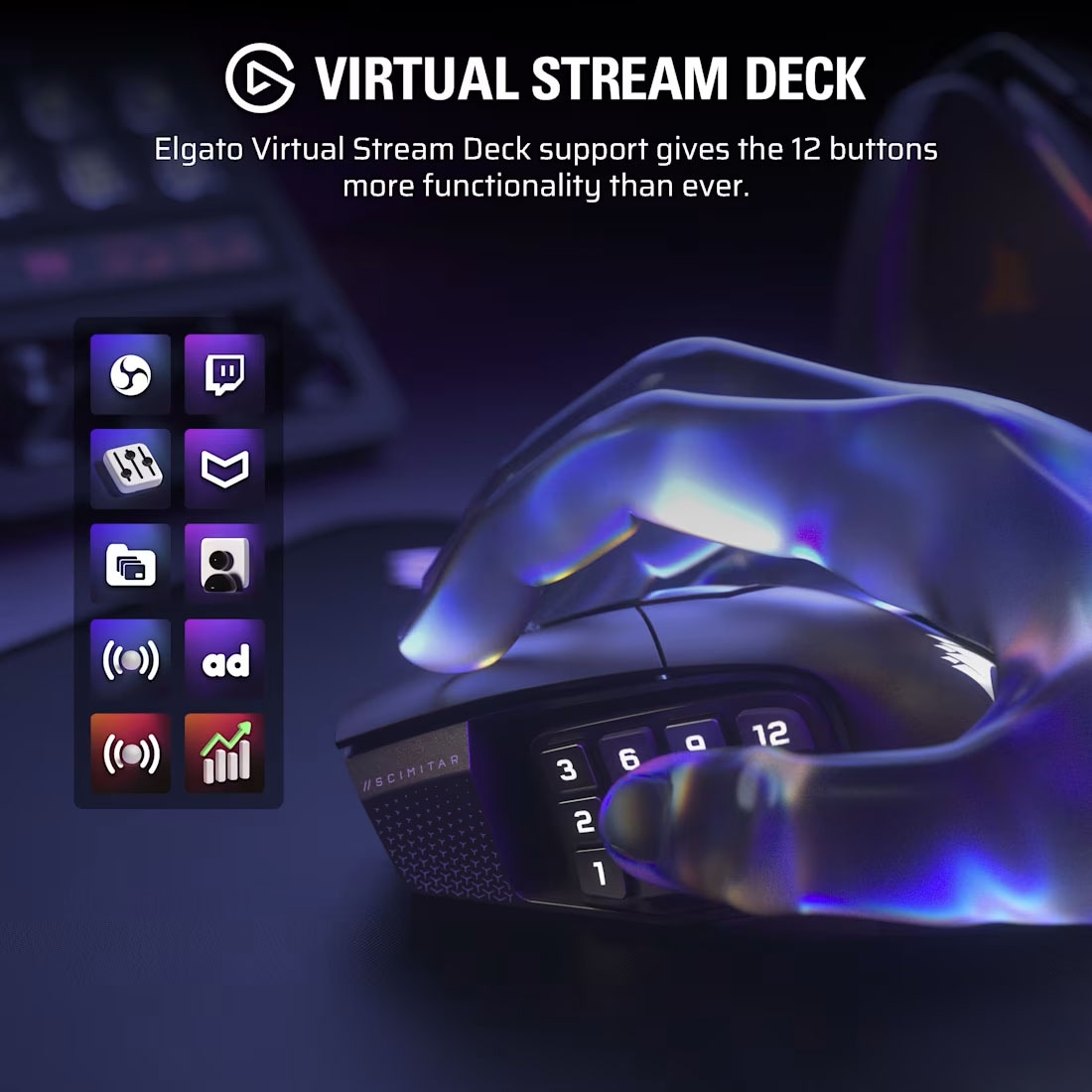 Corsair Gaming-Maus »Scimitar Elite Wireless SE MMO« RF kabellos + Bluetooth | USB