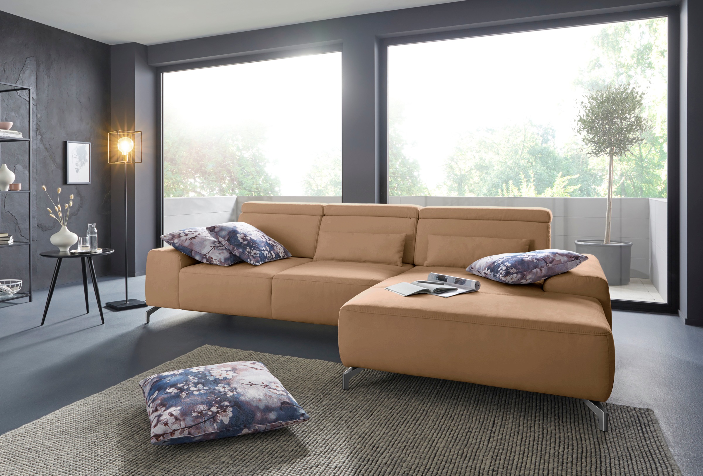 sit&more Ecksofa »Gizeh L-Form« Fußhöhe 12 cm, inklusive Sitztiefenverstellung und Kopfteilverstellung