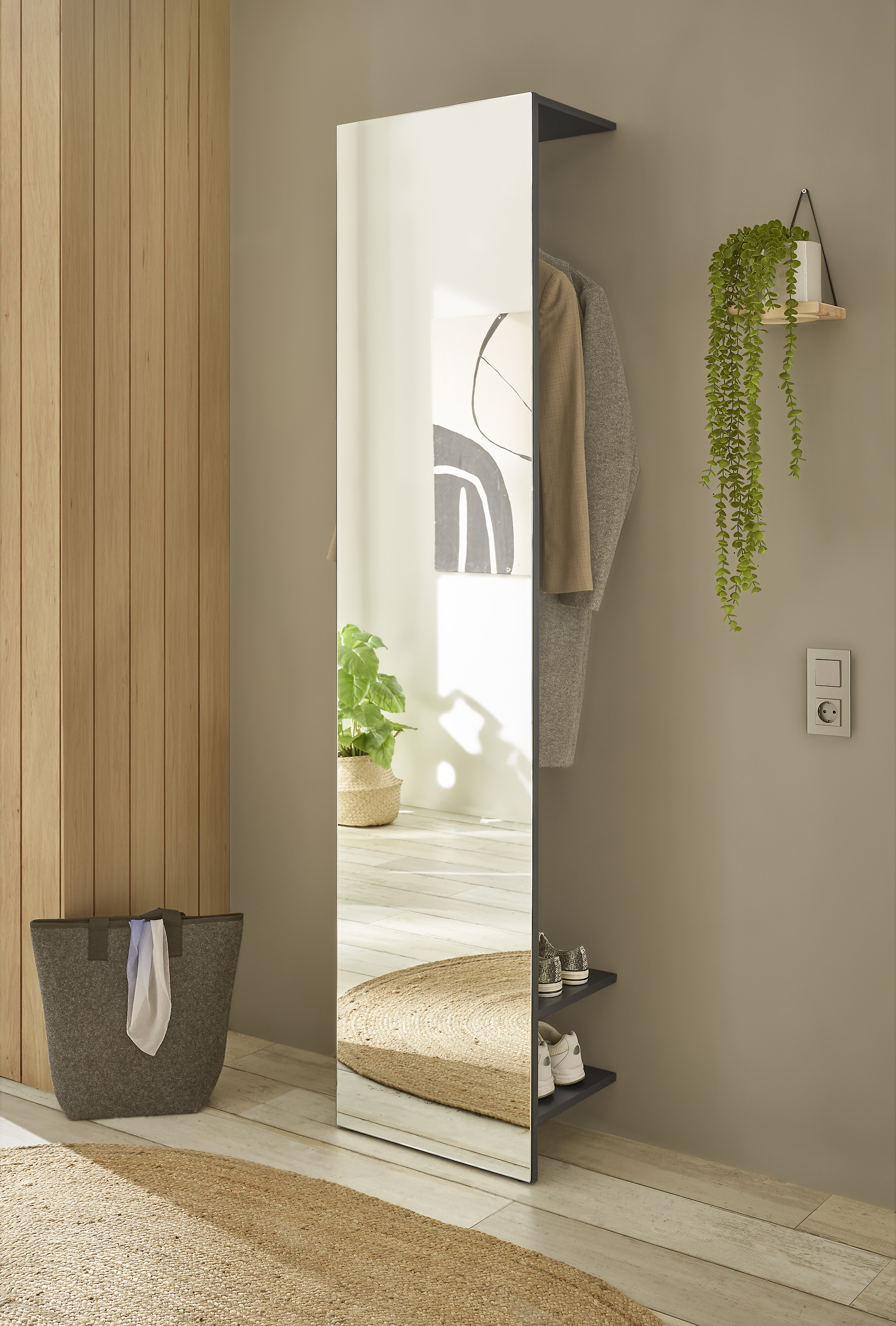 Home affaire Garderobenschrank "GiRON/CiTY, Schrank mit Spiegelfront, moderner Kleiderschrank" mit Kleiderstange, modernes Design, beidseitig geöffnet, 50 cm breit