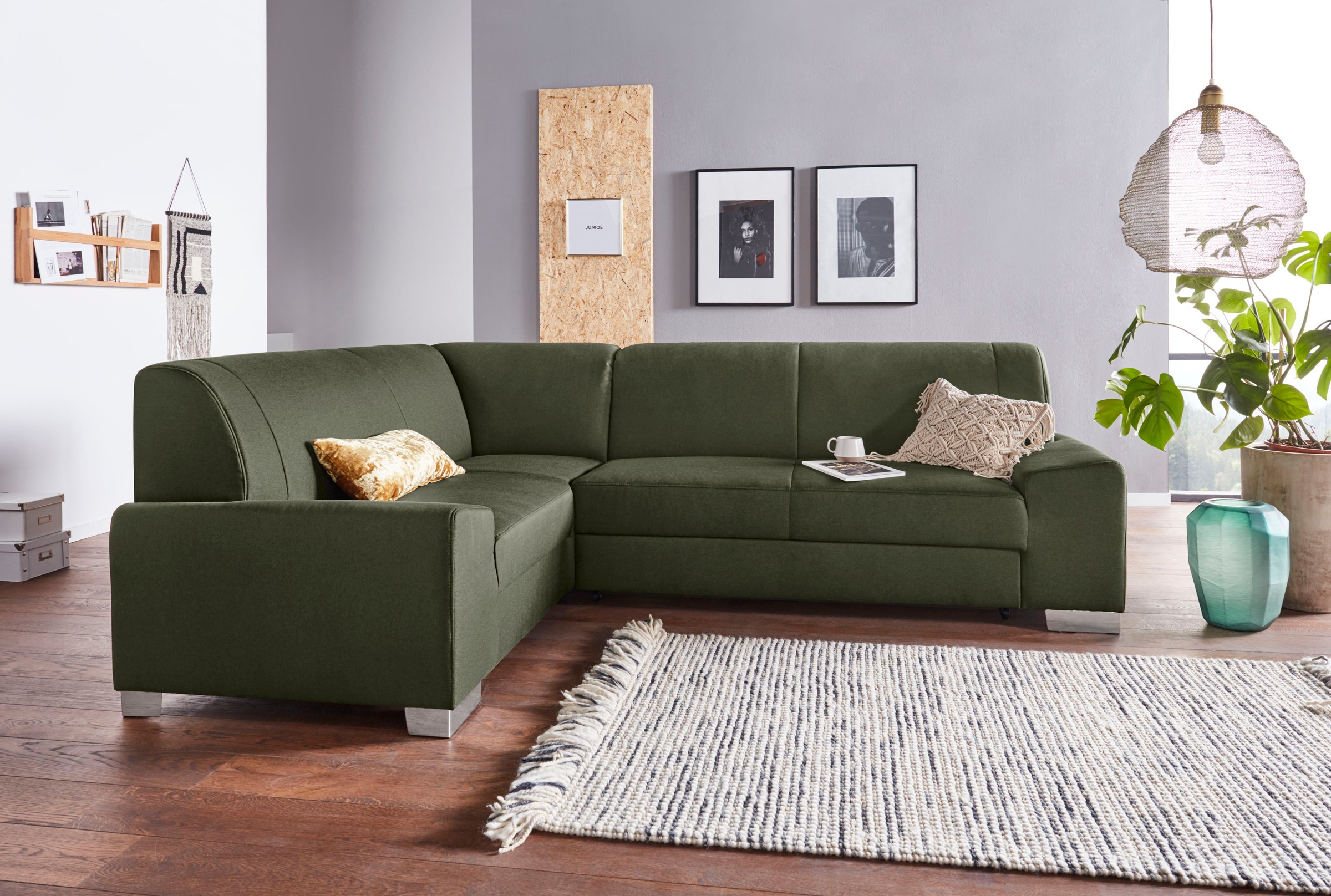 DOMO collection Ecksofa »Anzio in kubischer Formensprache, flache Armlehnen, L-Form«, Wahlweise mit Bettfunktion und Federkern für hohen Sitzkomfort