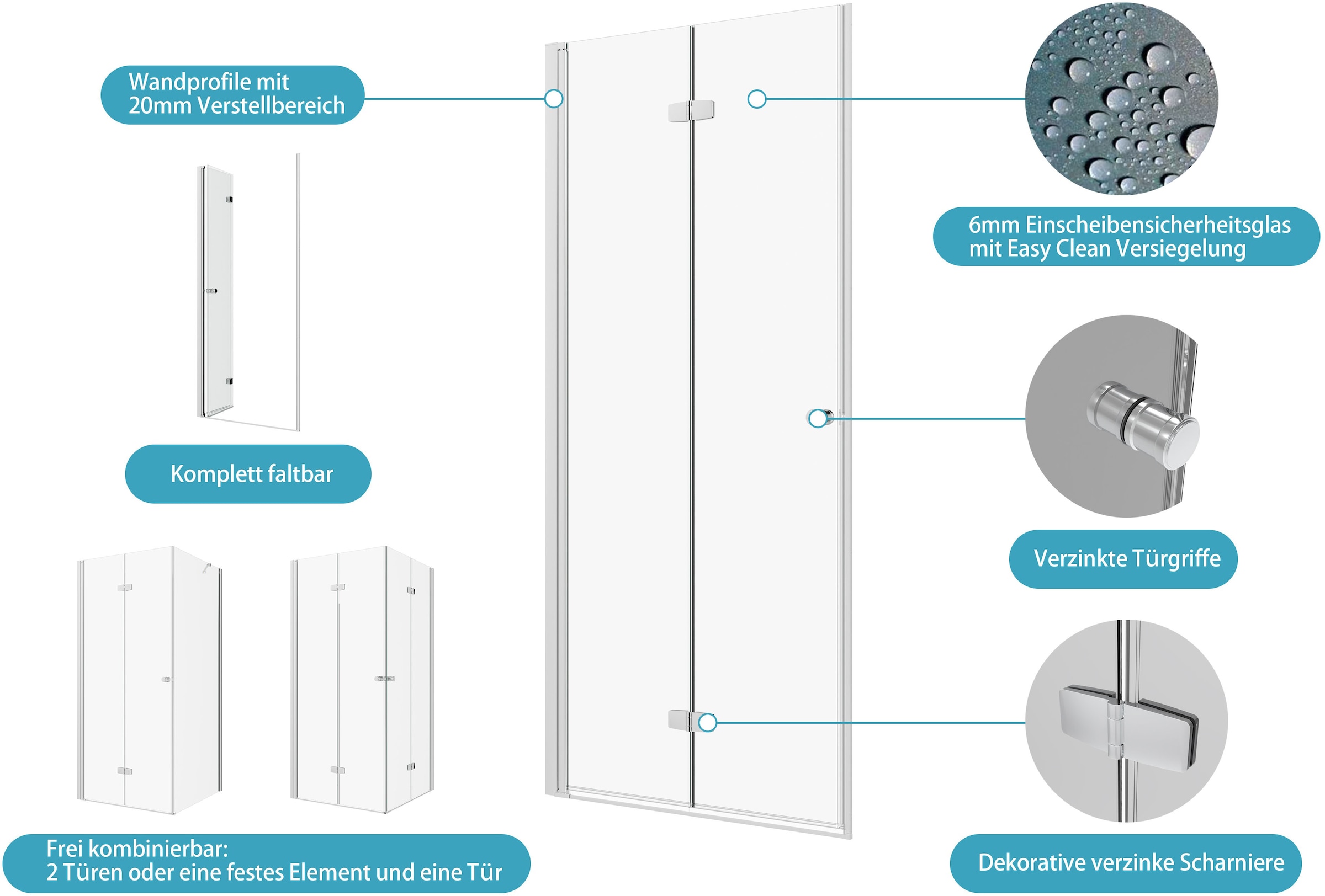 welltime Dusch-Einflügeltür »Mixwell« 1 von 2 Teilen für eine Ecklösung, 1 Stk. tlg. Baukastensystem