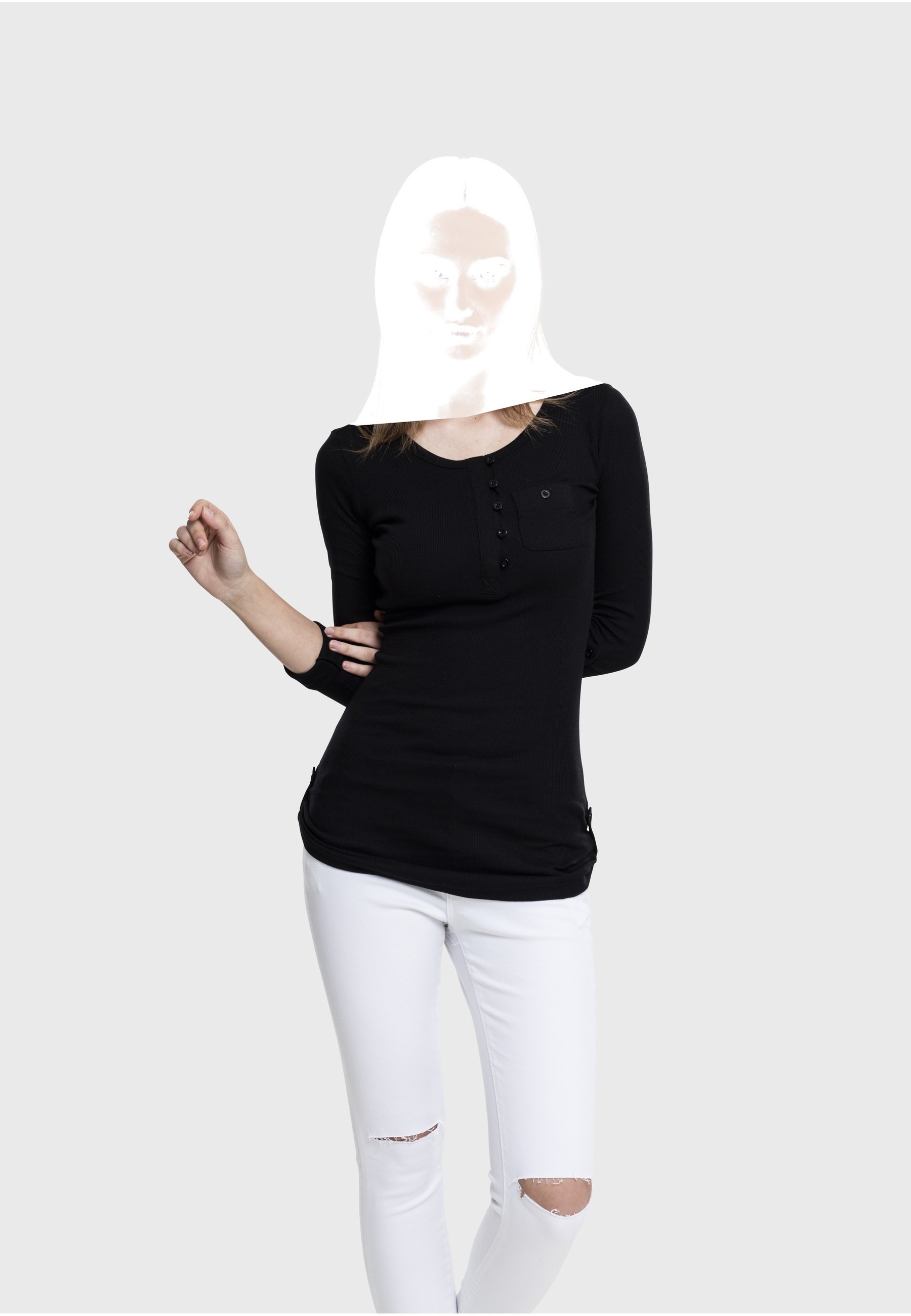 URBAN CLASSICS Longsleeve »Urban Classics Damen Ladies Long Rib Pocket Turnup Tee« 1 Stk.