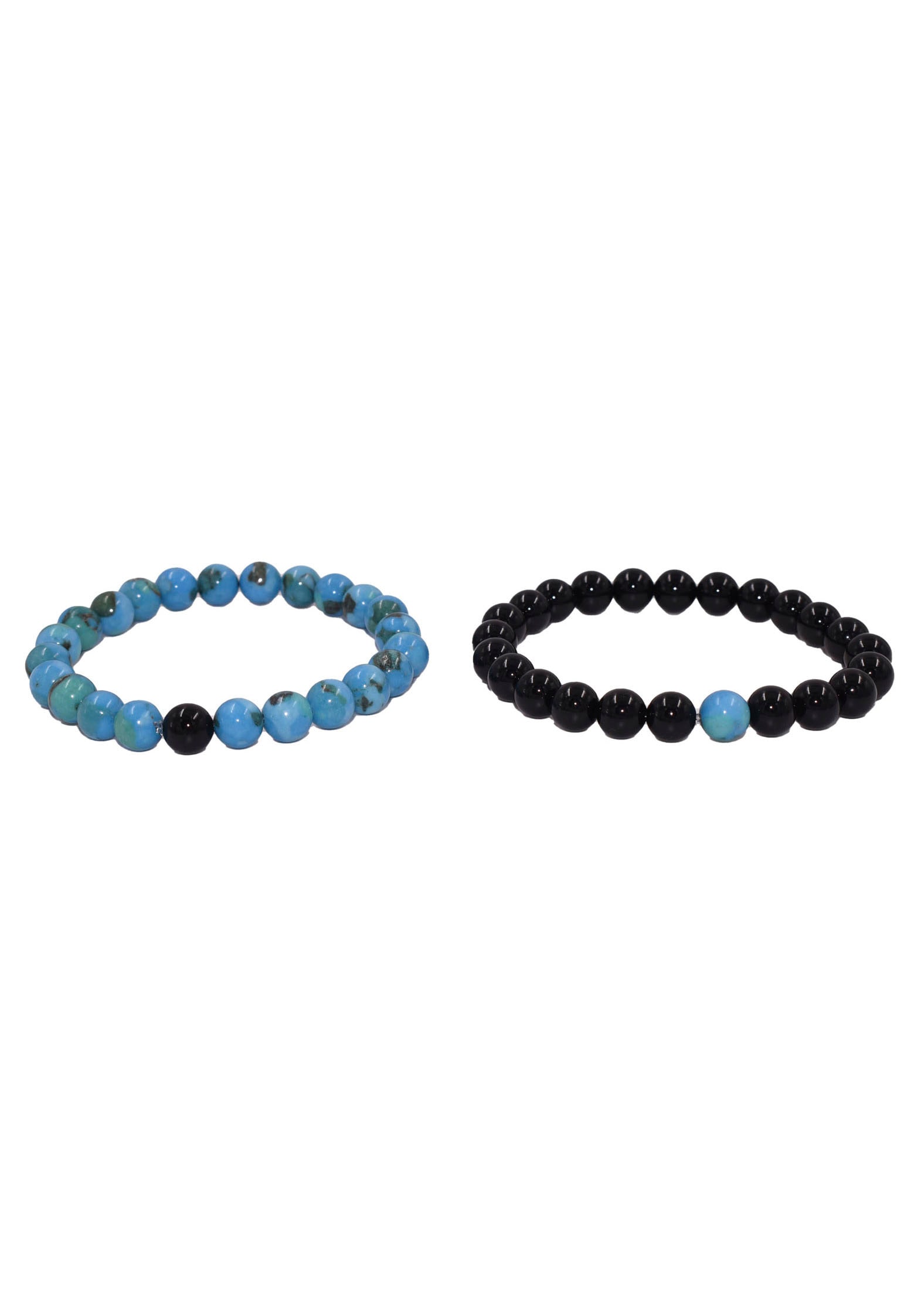 Armband Set FIRETTI "Multipack Schmuck Geschenk Zugarmbänder Steinarmband Edelstein" Gr. 20, blau (türkis, schwarz, türkis, schwarz), Armbänder, Damen, 20, Silikon Stein, Silikon, Stein, Made in Germany - mit Howlith, Türkis oder Dalmatiner Jaspis und Ony