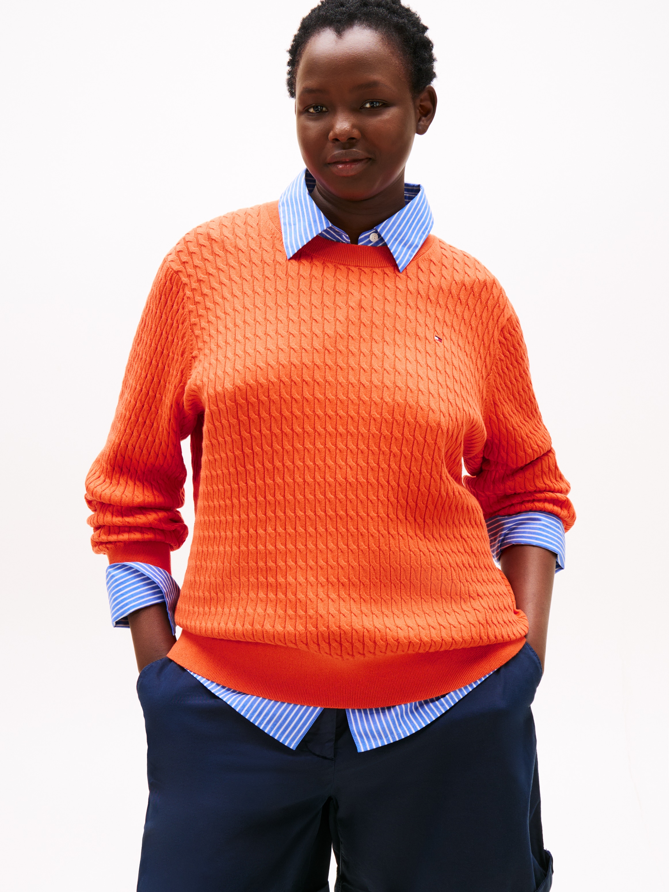 Tommy Hilfiger Curve Strickpullover "CRV CO CABLE FINE GG C-NK LS SWT", in günstig online kaufen