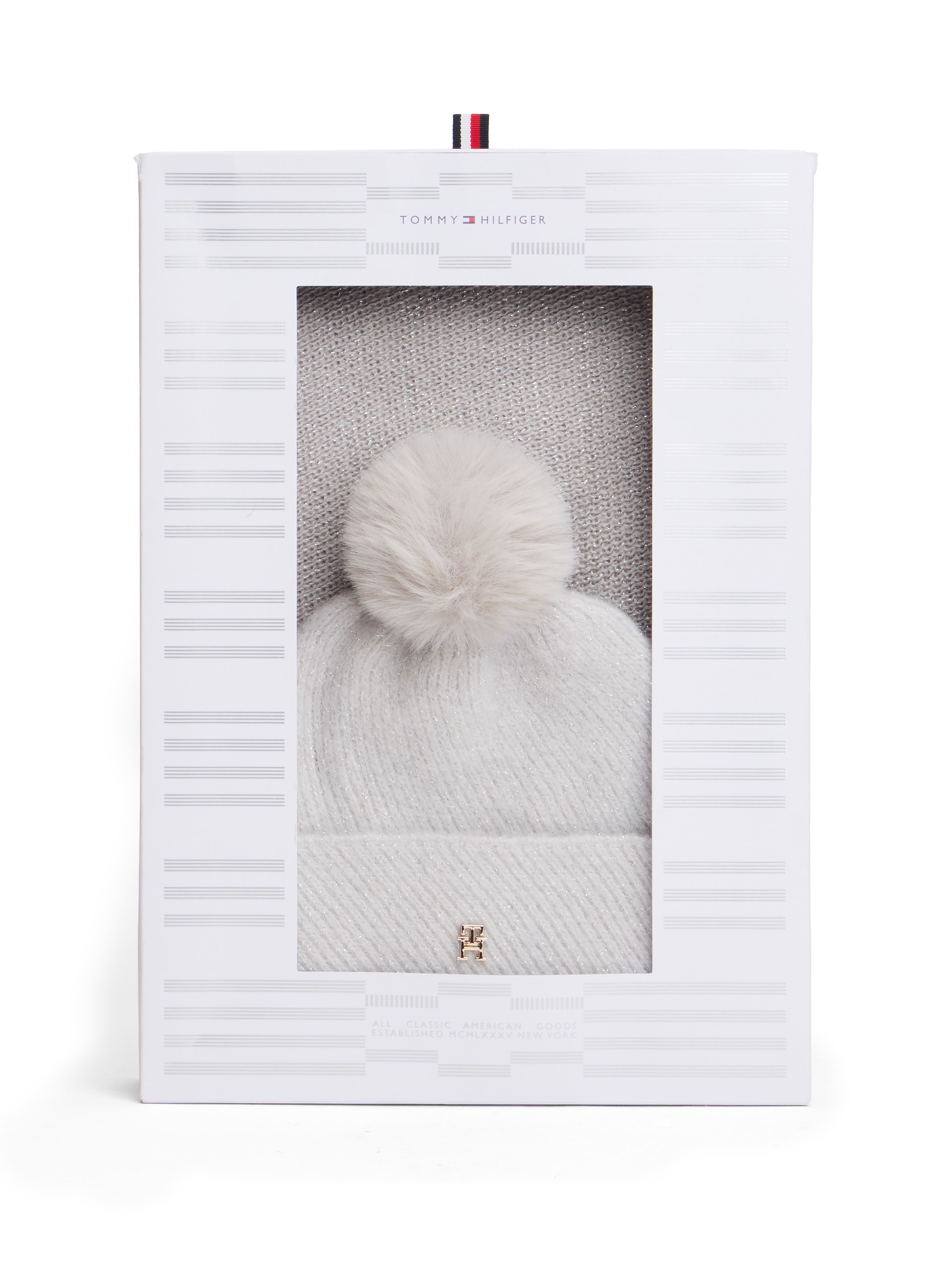 Tommy Hilfiger Beanie »POM POM LUREX« Set,  in Geschenkbox, Set aus Mütze und Schal