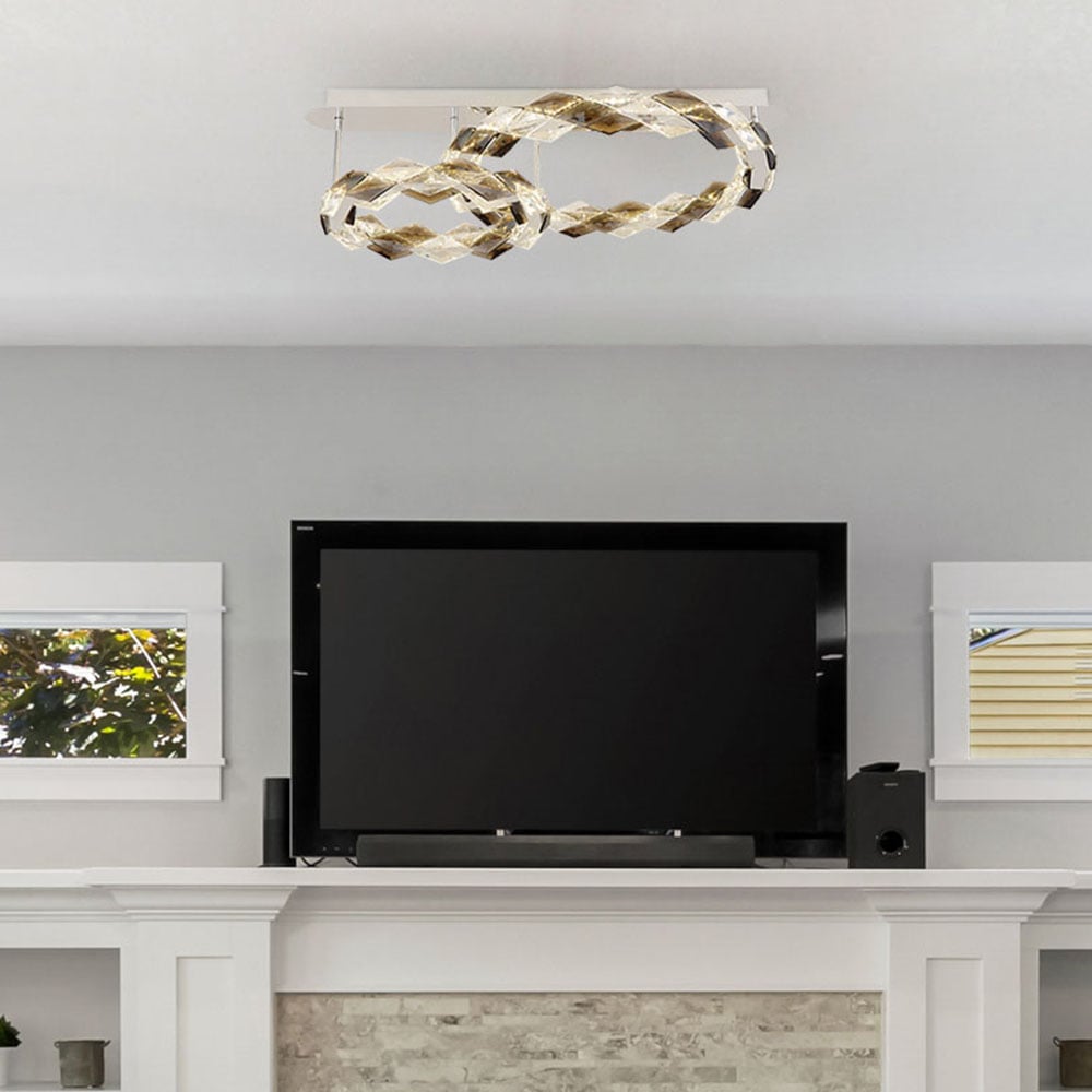 GLOBO LIGHTING LED Deckenleuchte »KARILION«, Leuchtmittel LED-Modul | LED fest integriert, Deckenlampe/Acrylkristalle rauchfarben/Ring-DM: je 1 x 55 cm und 37 cm