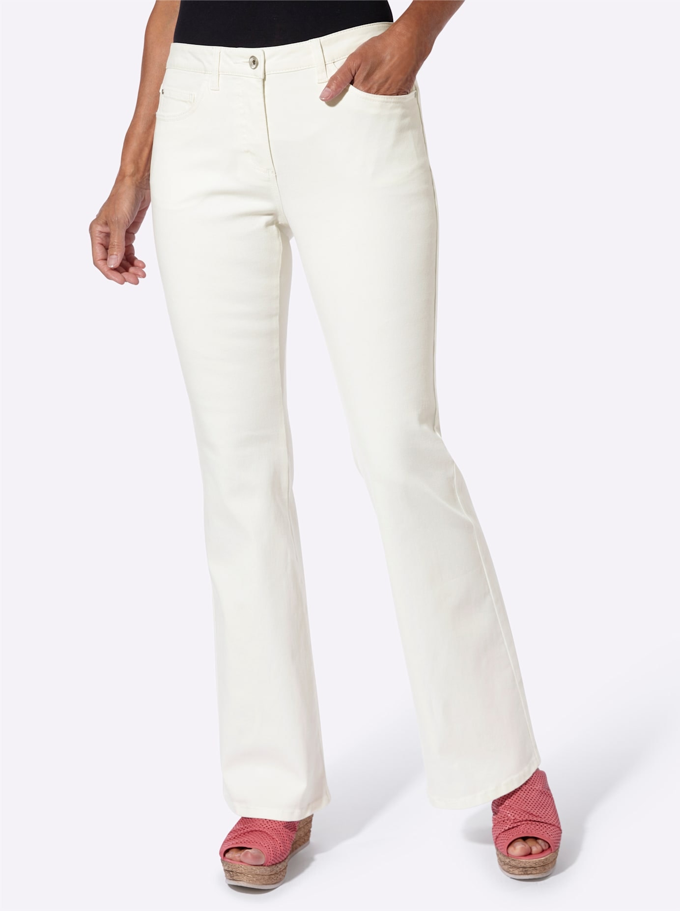 5-Pocket-Jeans INSPIRATIONEN, Damen, Gr. 50, Normalgrößen, weiß, 98% Baumwolle, 2% Elasthan, unifarben, lang, Jeans 5-Pocket-Jeans