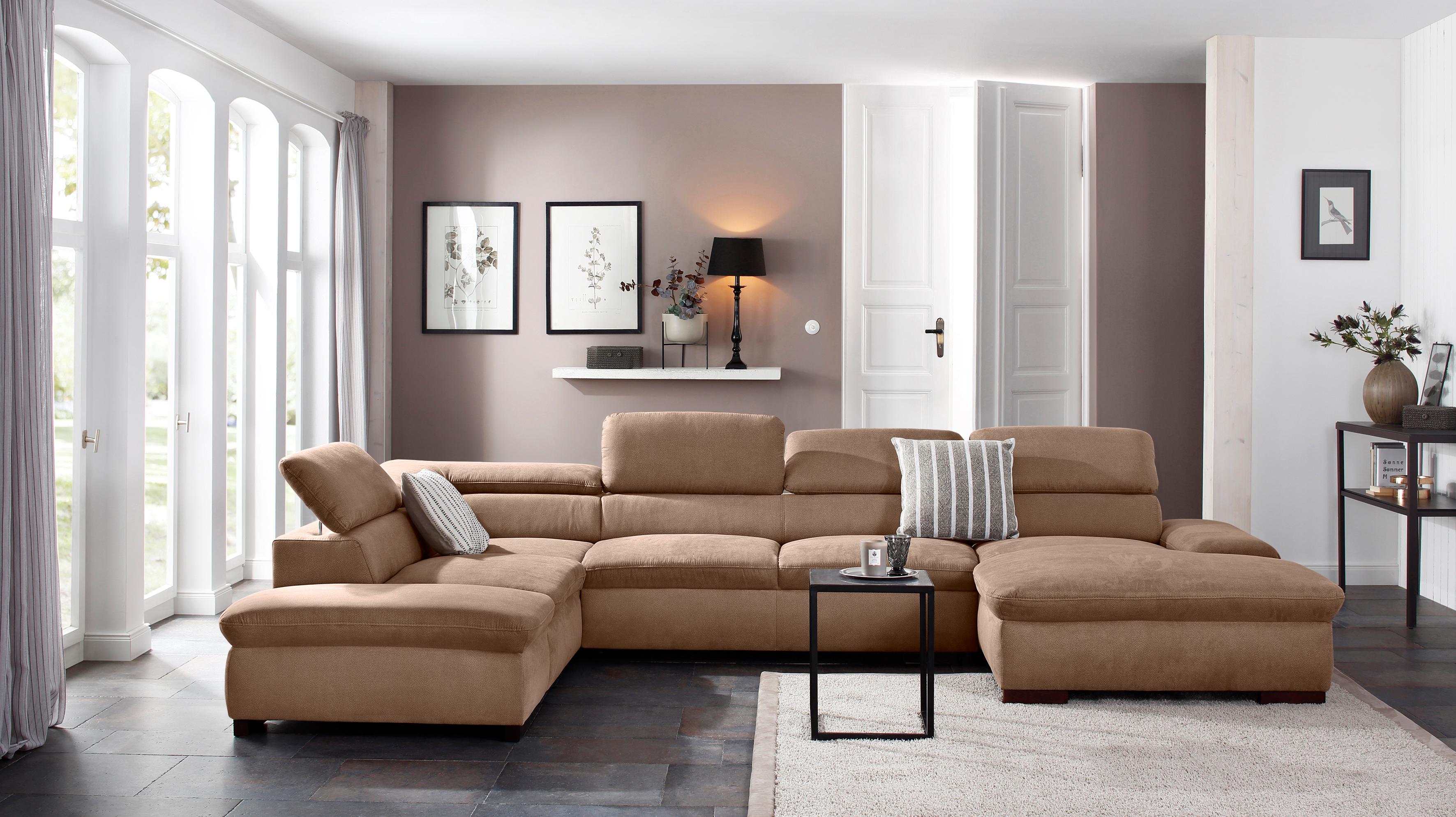 OTTO home Wohnlandschaft "Alberto U-Form, B: 350 cm, mit Kopfteilverstellung, XXL-Sofa" optional mit Schlaffunktion, Couch mit Lederoption