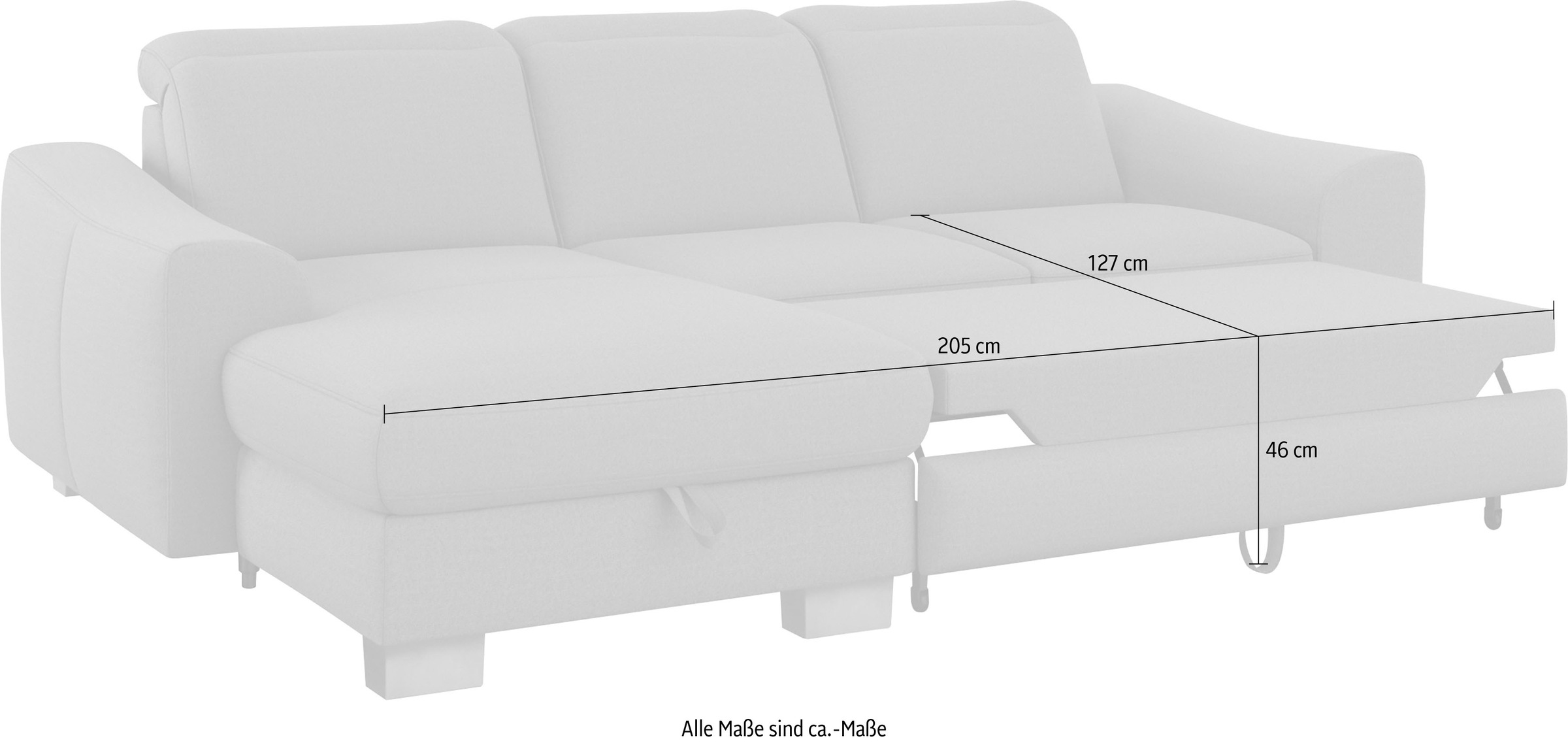 sit&more Ecksofa »Dundee L-Form«, mit Federkern und Edelstahlfüßen, wahlweise mit Kopfteilverstellung