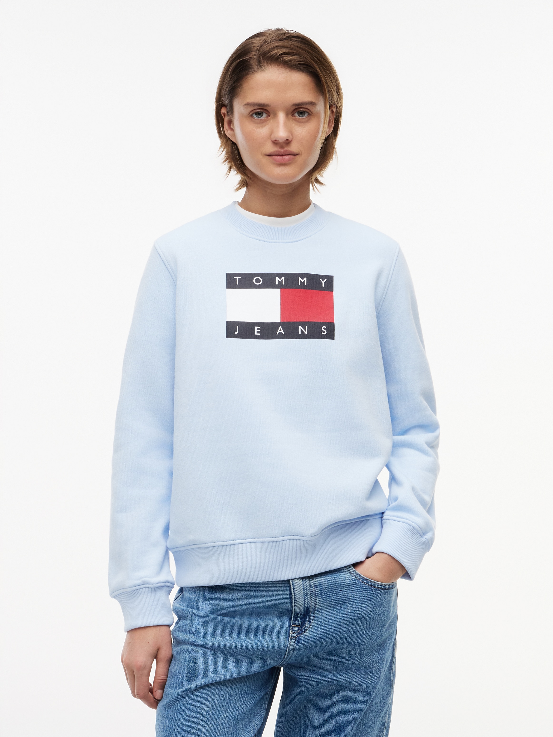 Tommy Jeans Sweatshirt "TJW REG TJ FLAG CREW", Baumwolle, Logodruck