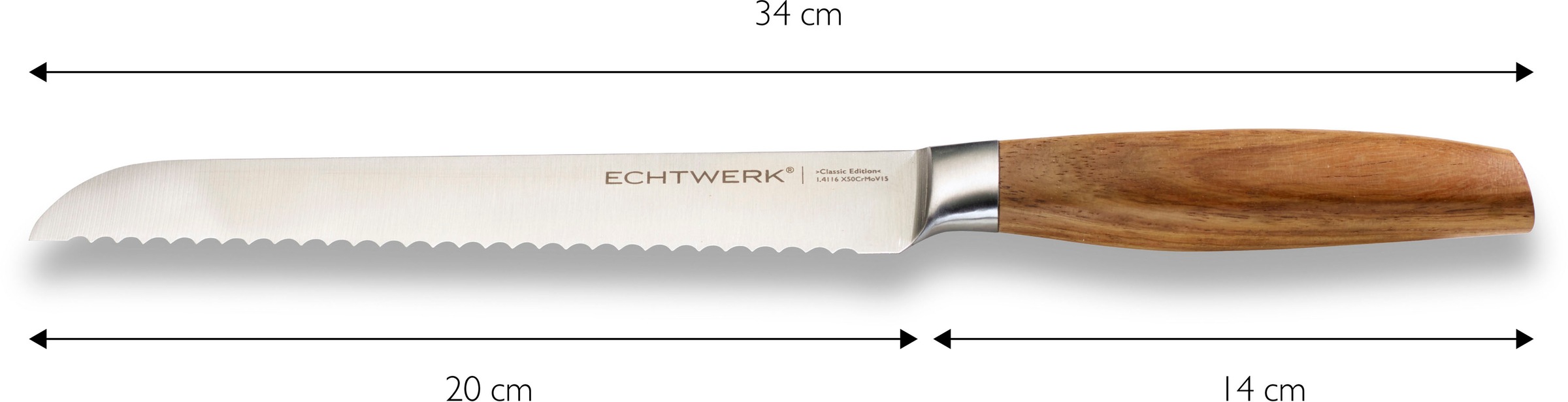 ECHTWERK Brotmesser »Classic Edition«, (1 tlg.), Küchenmesser, Edelstahl, Klingenlänge 20 cm, Griff aus Akazienholz