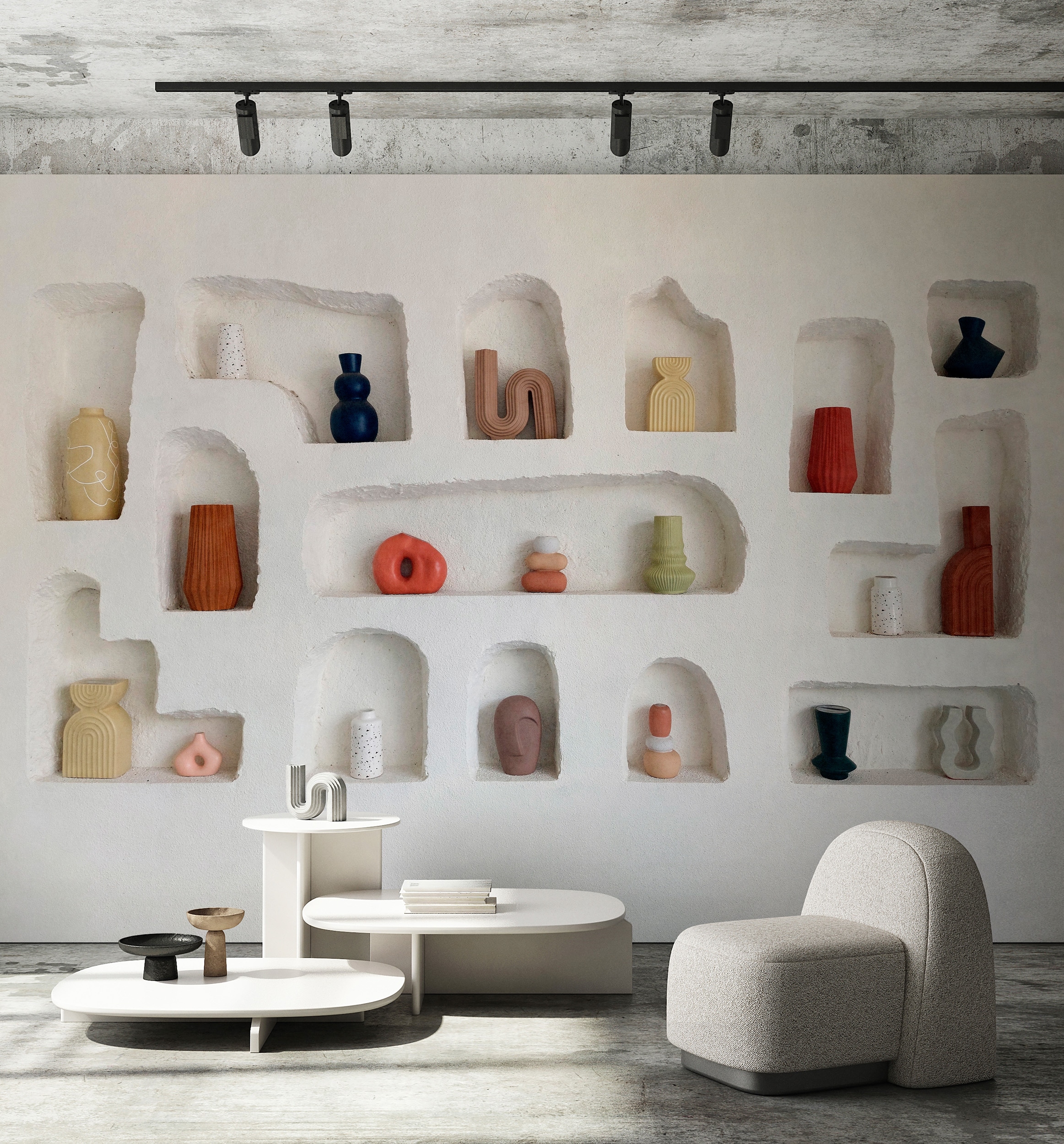 living walls Vliestapete "Tapete in Nischen-Optik Creme Beige 3D-Effekt" matt glatt