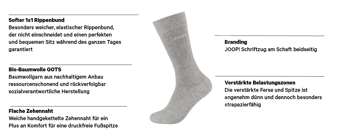 JOOP! Socken 2 Paar,  mit handgekettelter Zehennaht, aus gekämmter Baumwolle