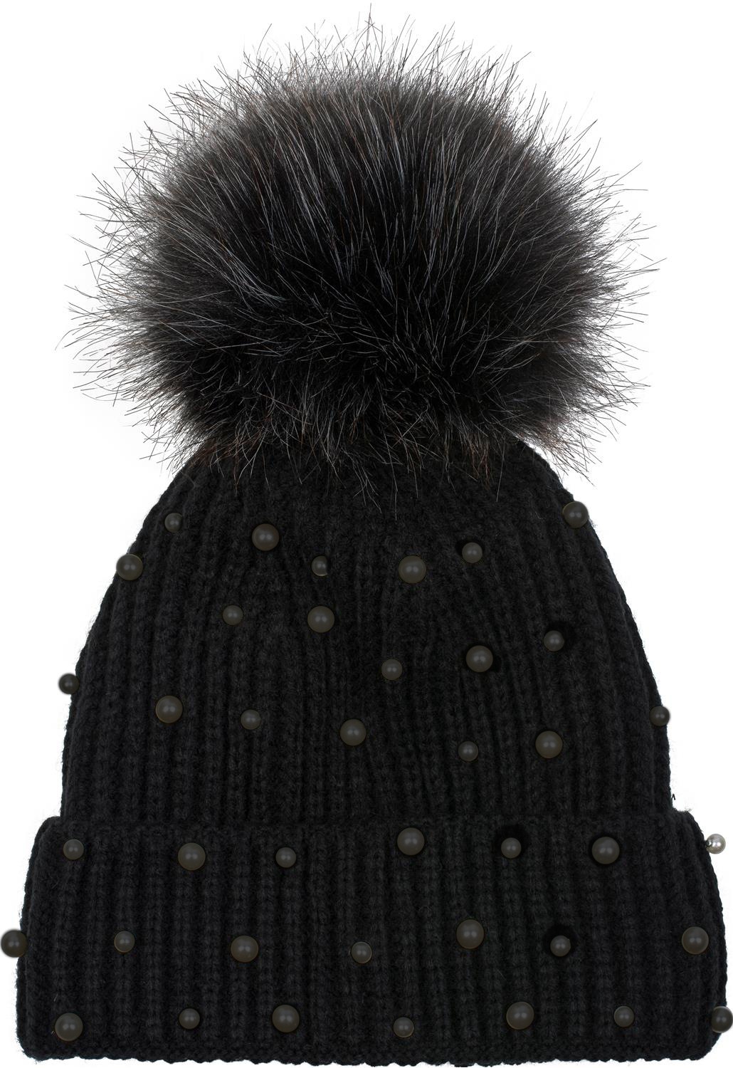 styleBREAKER Bommelmütze "Strick Bommelmütze mit Perlen und Fleece Futter" 1 Stk.