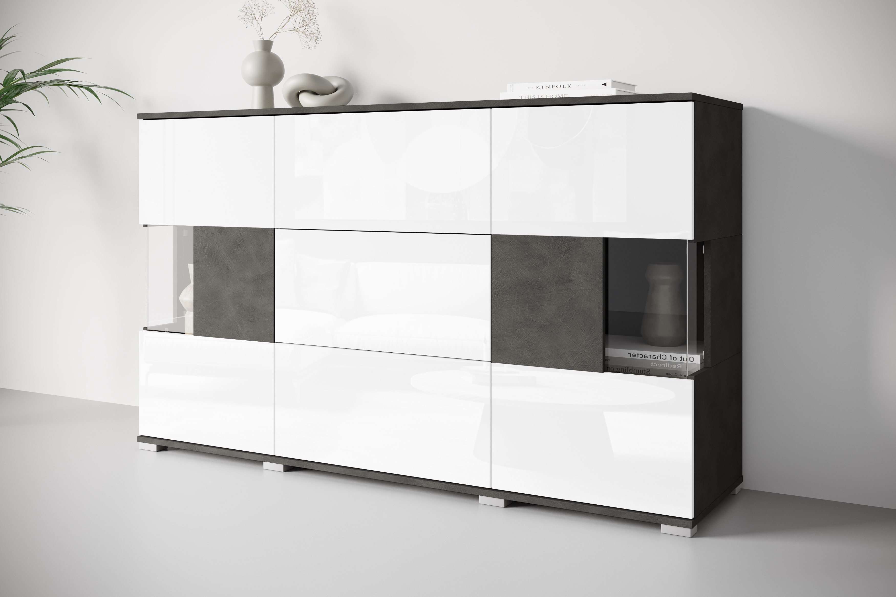 OTTO home Sideboard "Kenia" 1 Stk. tlg. Sideboard mit 3 Schubladen, 6 Fächern, Glastüren, Breite 150 cm