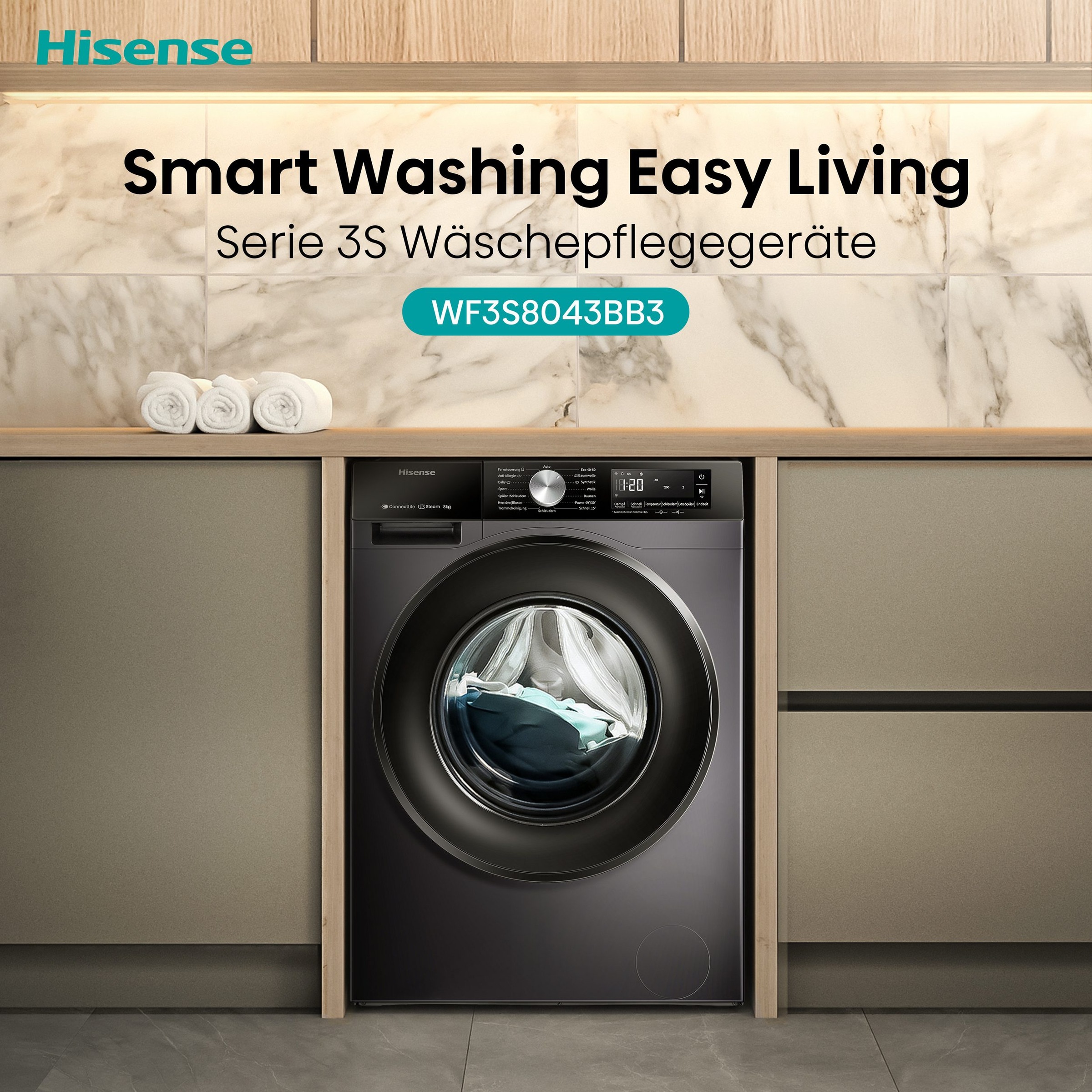 Hisense Waschmaschine 3S Serie »WF3S8043BB3« 8 kg 1400 U/min Wifi-ConnectLife
