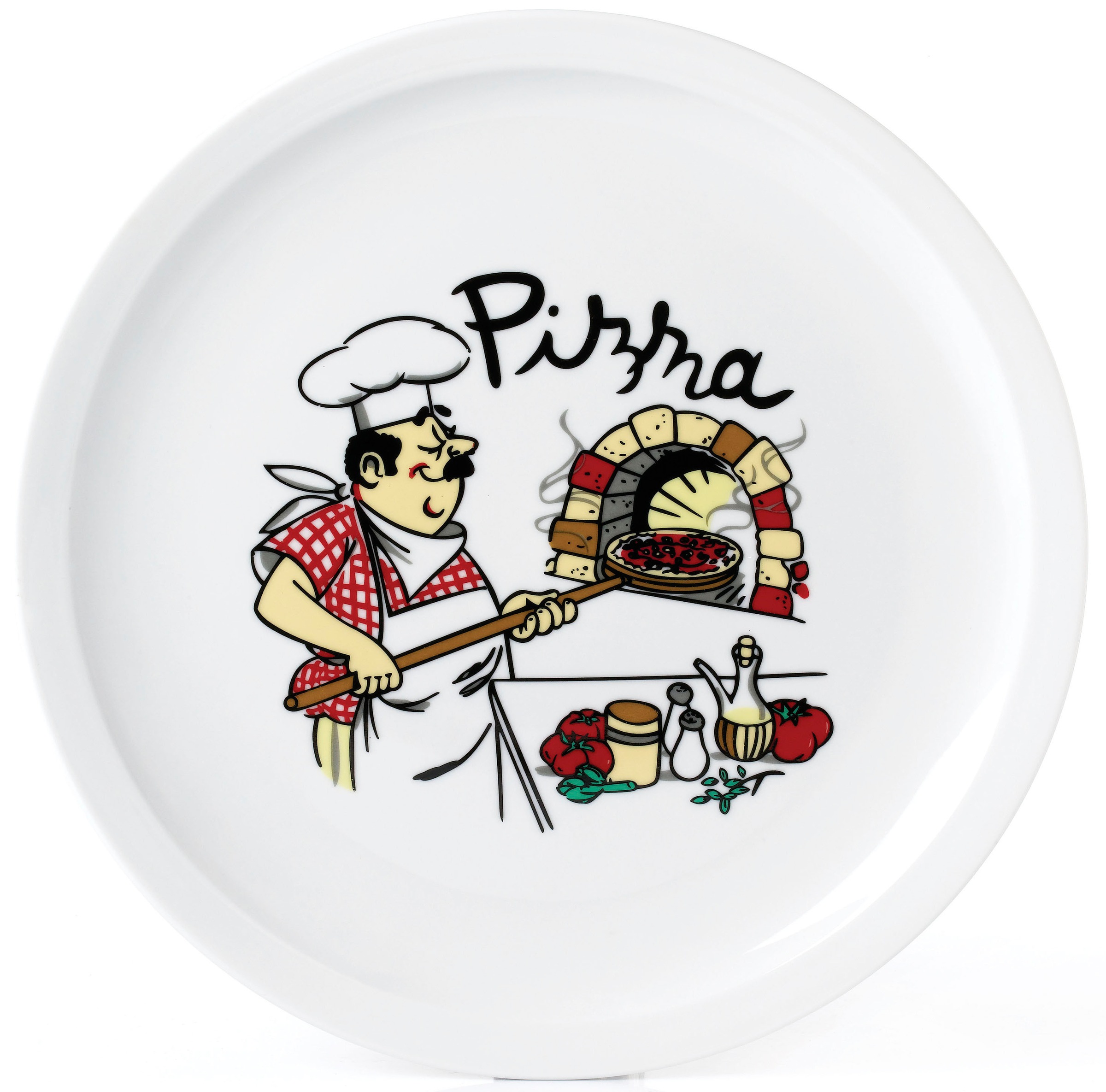 VAN WELL Pizzateller "Küchenchef", 30cm, bunt, Speiseteller, Porzellan, spülmaschinen- und mikrowellengeeignet, Ø 30 cm