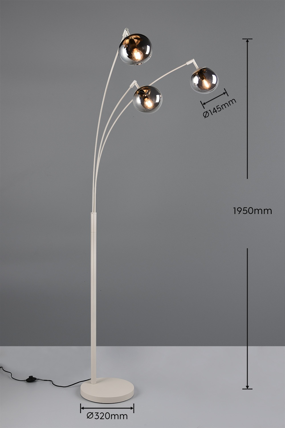s.Oliver Stehlampe »ANJELLA, Stehleuchte exkl 3x E14 max 10W, in warm grey + smoke Glas«, 3 flammig, Leuchtmittel E14 | Leuchtmittel wechselbar, mit mundgeblasenen Glas Lampenschirmen in rauchgrau, 195 x 65 x 72 cm