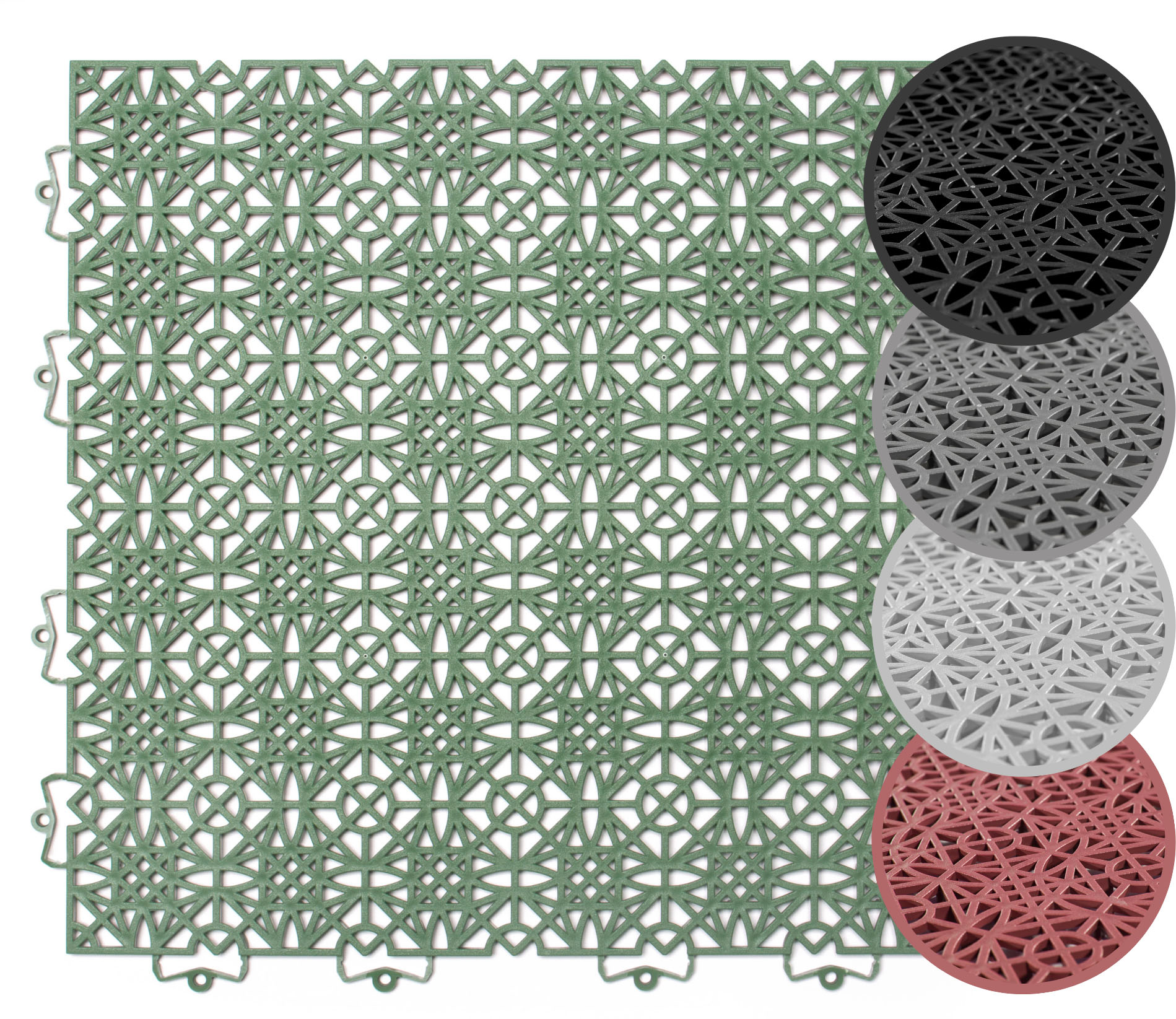 Kunststoff-Fliesen ANDIAMO, B:380mm L:380mm, grün, Polypropylen (PP), Balkon, Hartbodenbeläge, "Terrassenfliesen Terra Sol, Made in Swiss", Outdoor