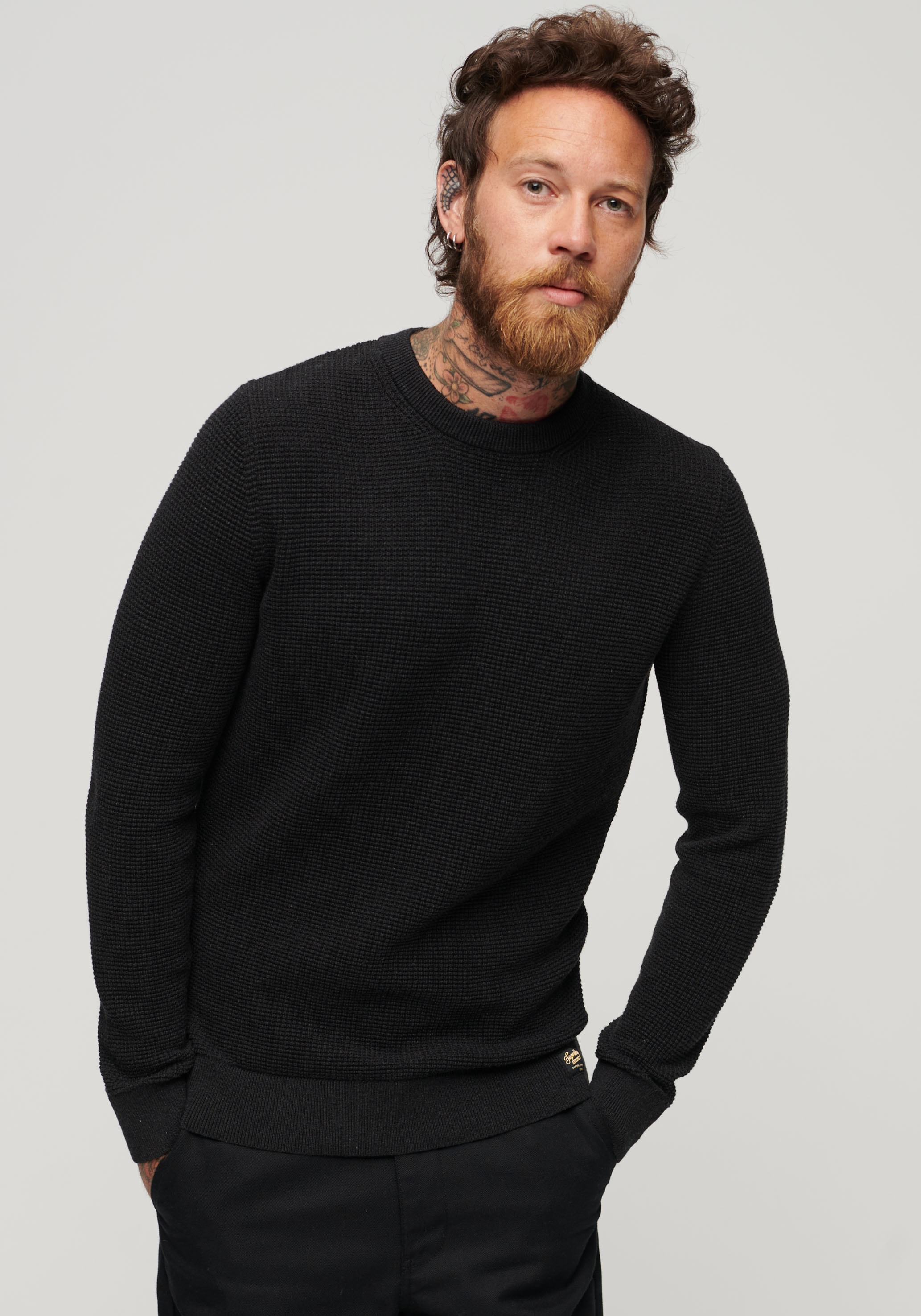 Superdry Strickpullover "TEXTURED CREW KNIT JUMPER", mit strukturiertem Waffelstrickmuster