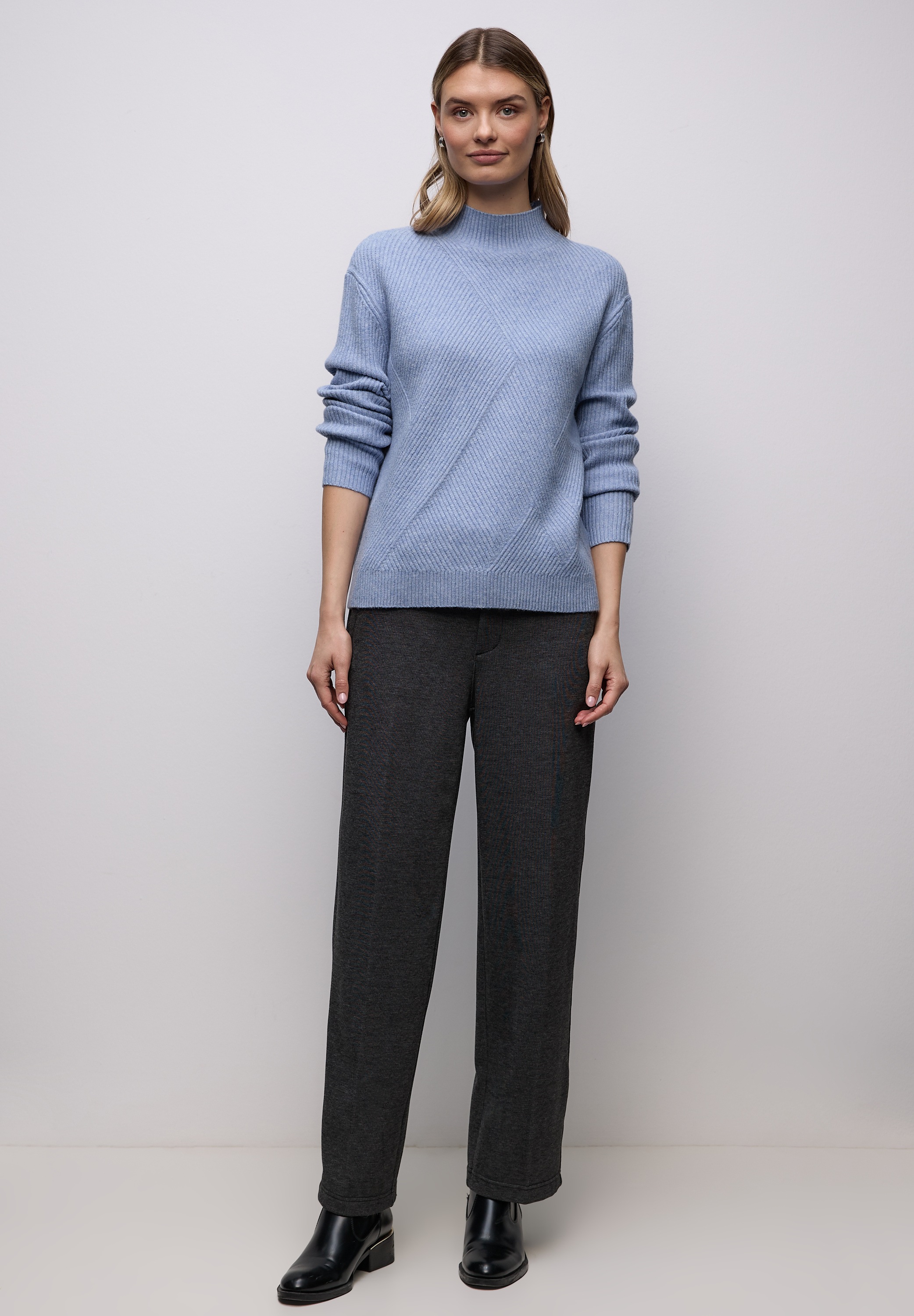 Thumbnail - STREET ONE Stehkragenpullover mit Streifen-Struktur