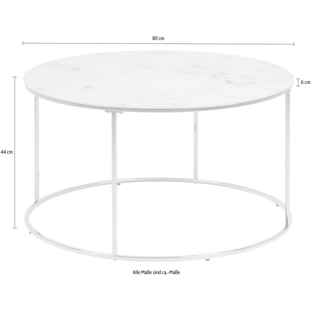 andas Couchtisch, (1 Tisch), Rund Ø80, Glas mit Marmoroptik