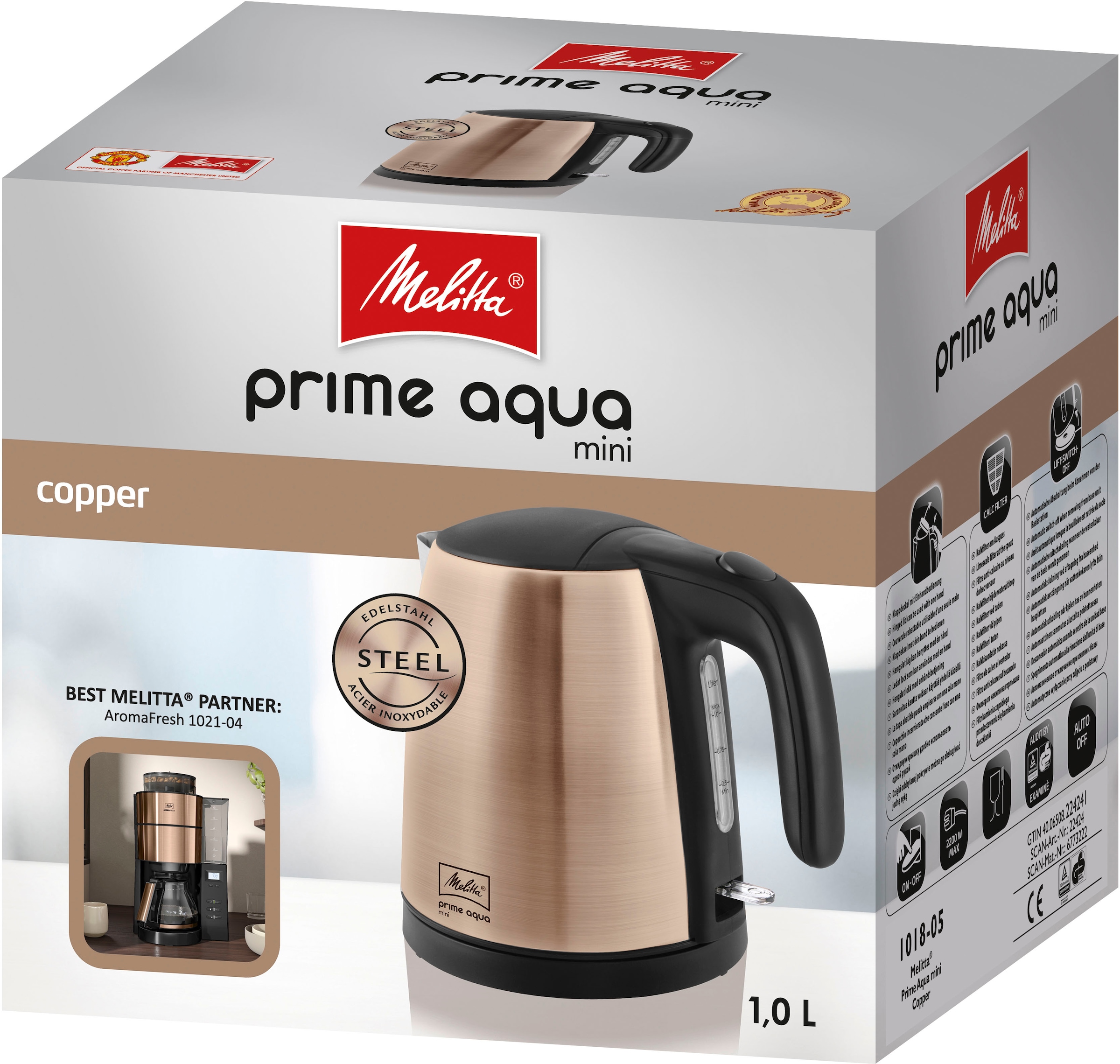 Melitta Wasserkocher »Prime Aqua Mini Metallic 1018-05«, 1 l, 2200 W, kupfer