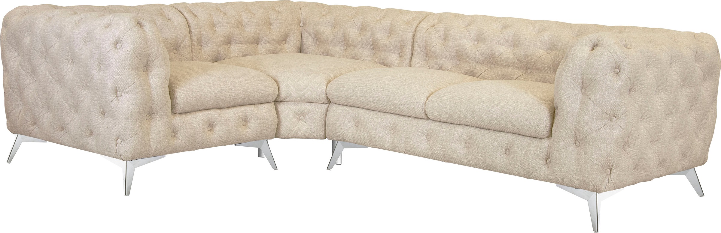 Leonique Chesterfield-Sofa »Ecksofa GLYNIS L-Form mit Wellenunterfederung, Maße B/T/H 264/204/75cm«, aufwändige Knopfheftung, moderne Chesterfield Optik, Fußfarbe wählbar