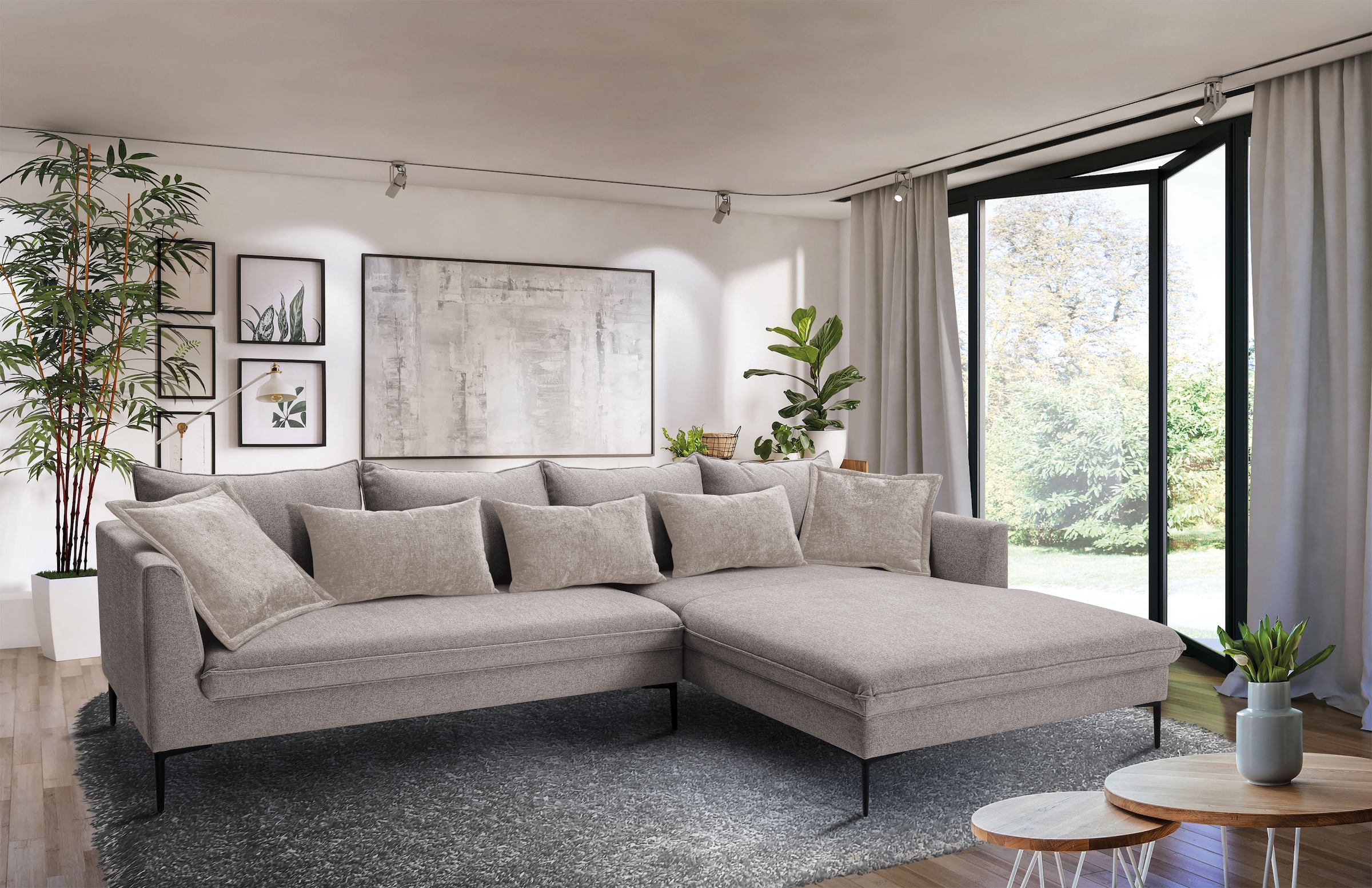 exxpo - sofa fashion Ecksofa »Piazza, elegant und edel, Designsofa mit tollem Sitzkomfort,«, (2 St.), Longchair Ecke in hochwertiger Verarbeitung, Stellmaße 321x187cm