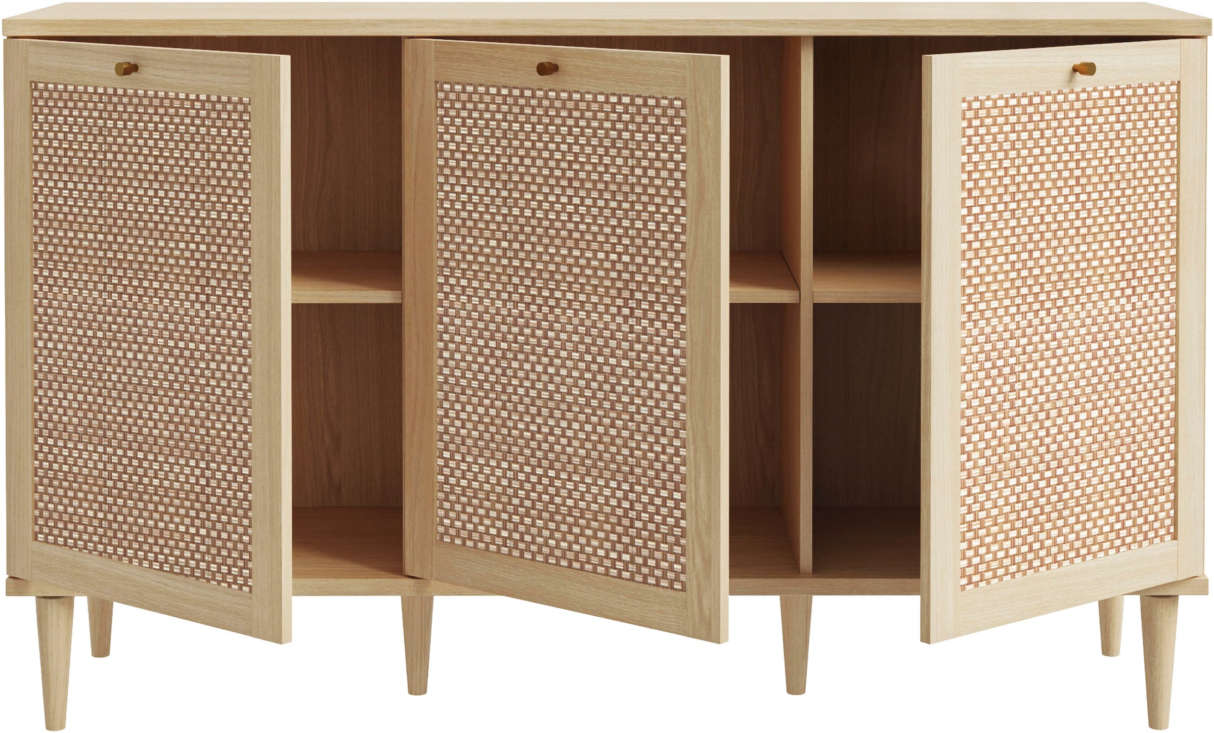 OTTO home Sideboard »ELLIAN mit  Wiener Geflechtoptik, 3 Türen, Boho Stil, Vintage« Holzfüße, Metallgriffe, Made in EU, viel Stauraum, FSC® zertifiziert